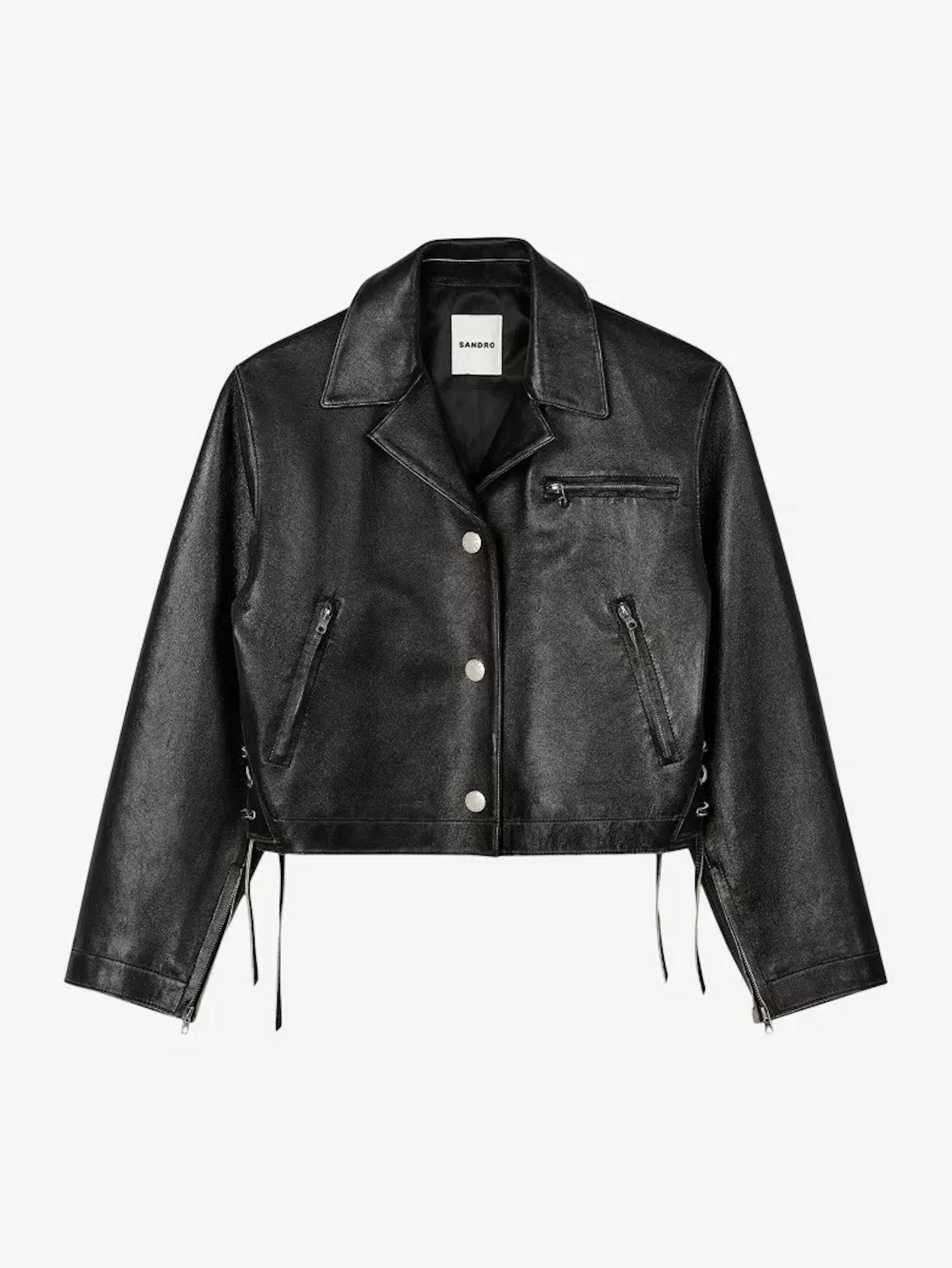 Sandro Paris, Jude Faded-effect Lace-up Leather Jacket