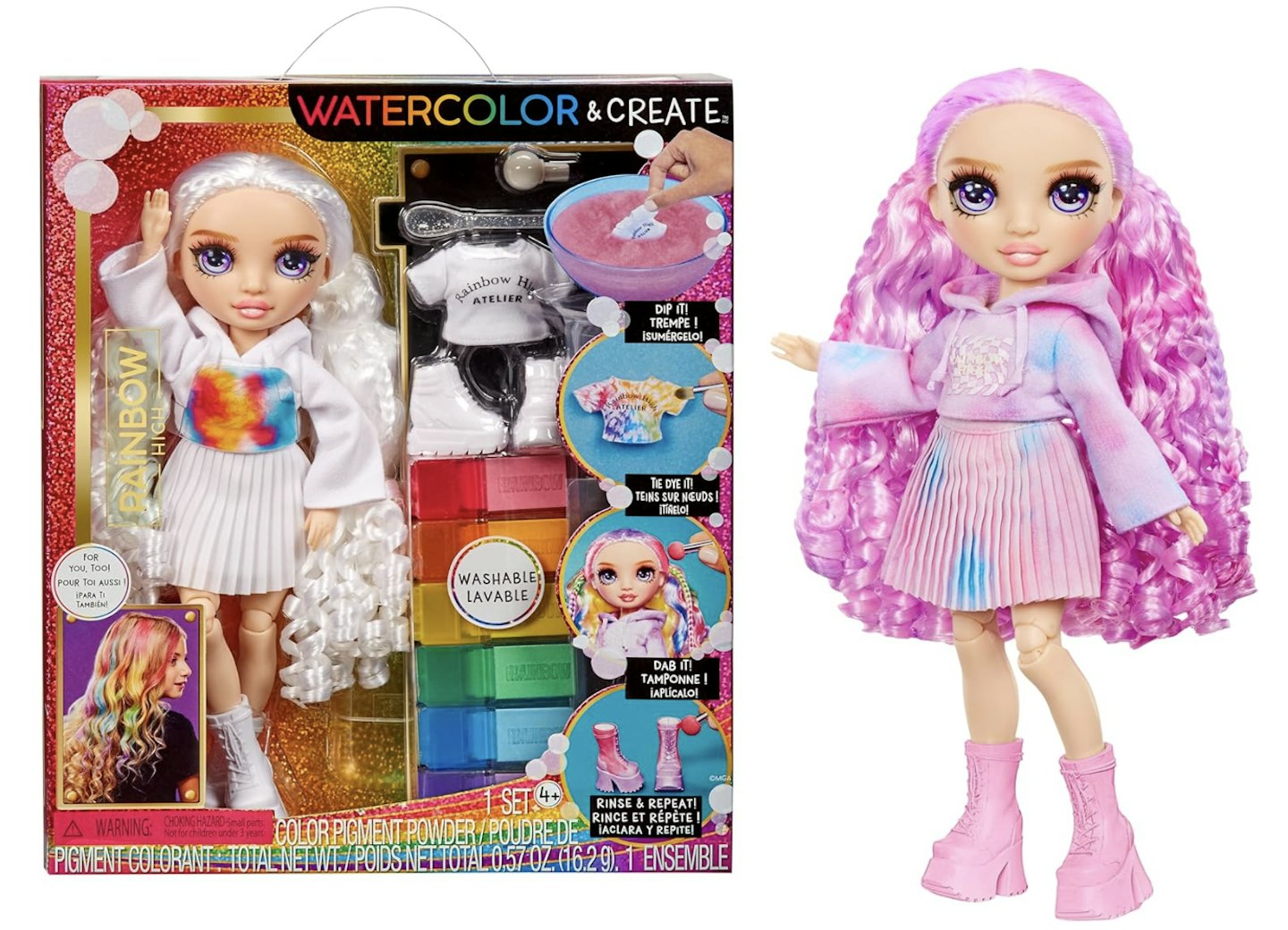 Rainbow High Watercolour & Create DIY Fashion Doll with Washable Watercolours and Tie-Dye Kit 