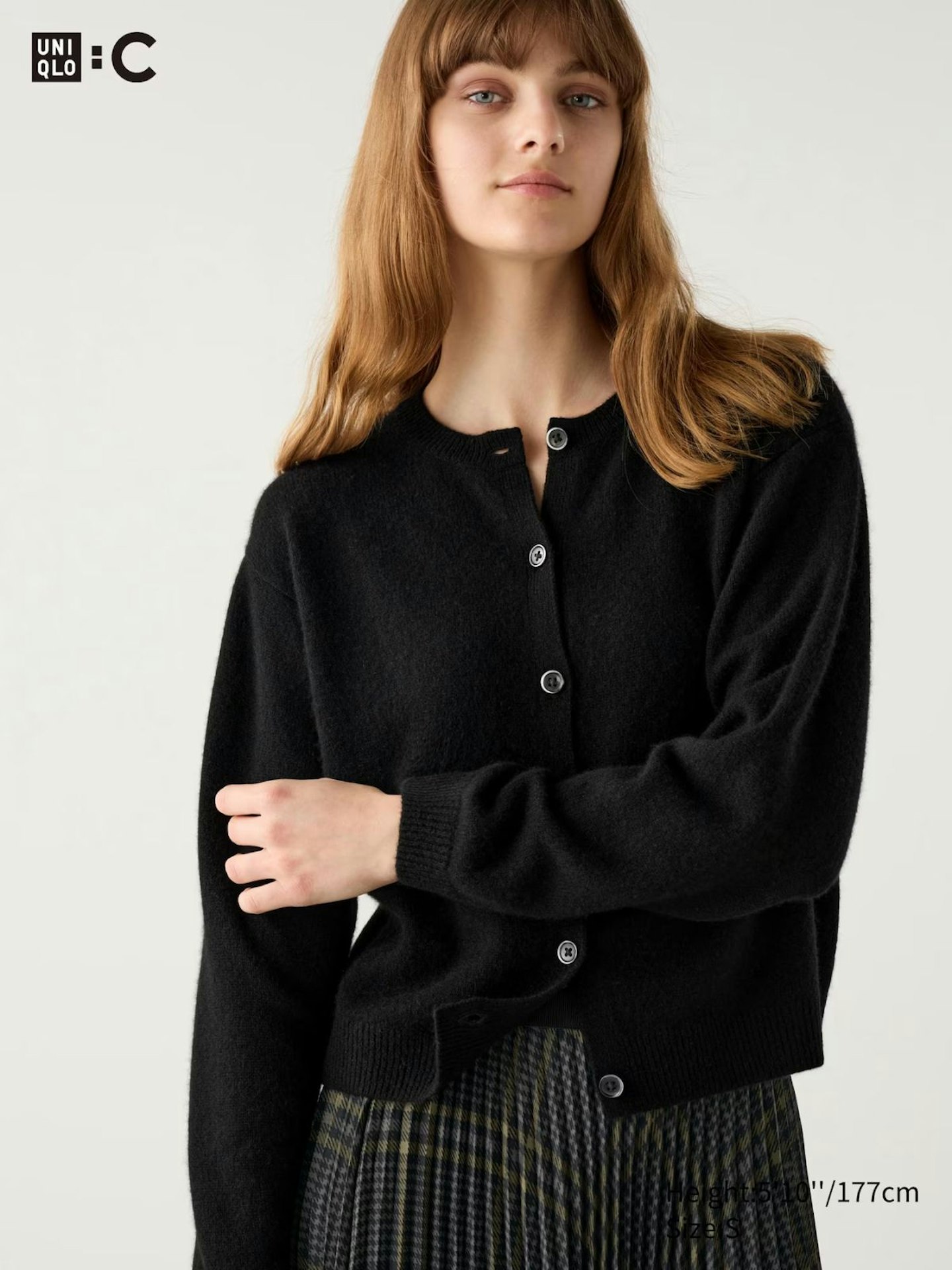 100% Cashmere Crew Neck Cardigan - Black