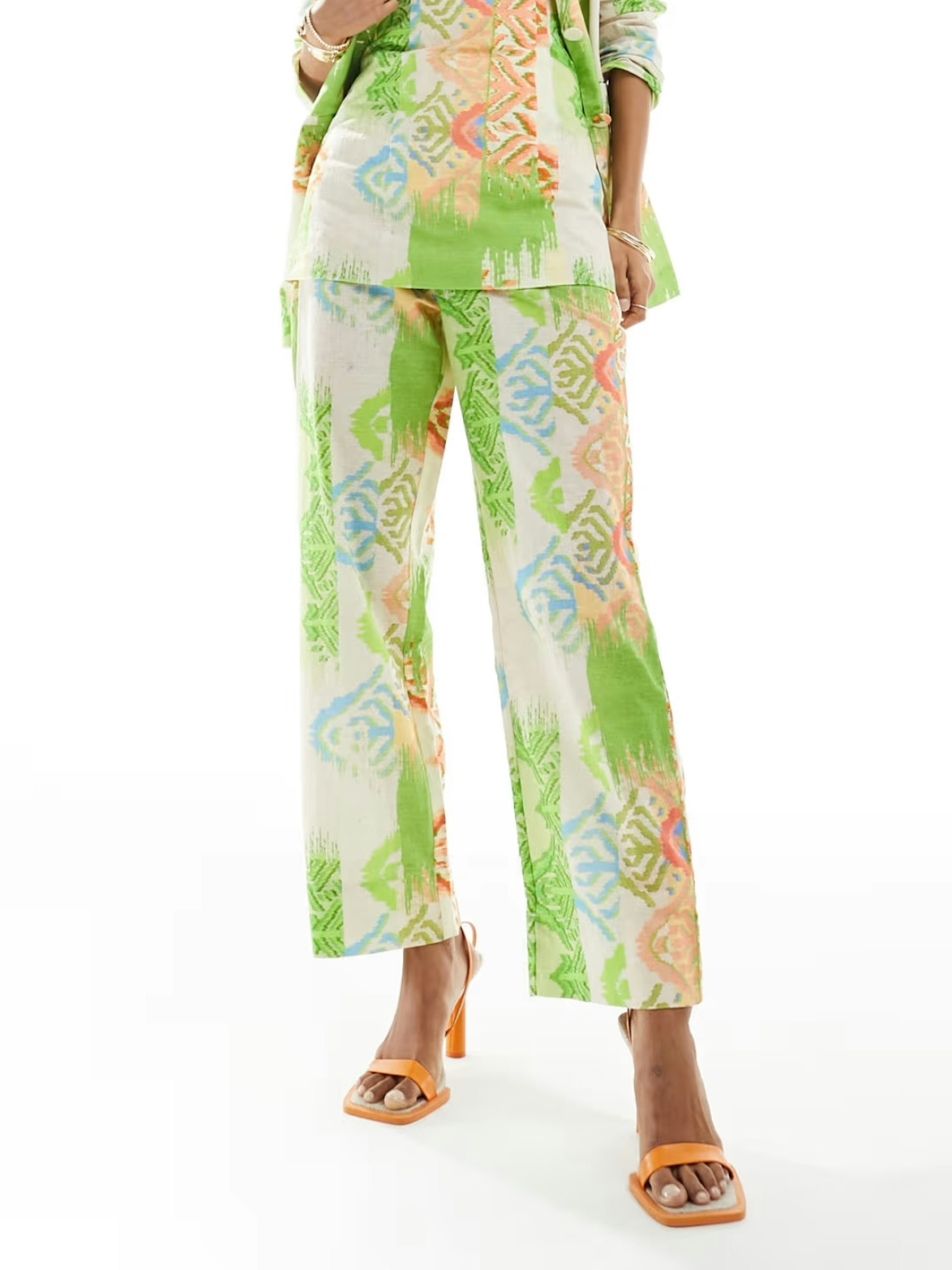 Never Fully Dressed Wide Leg Trouser In Green Abstract