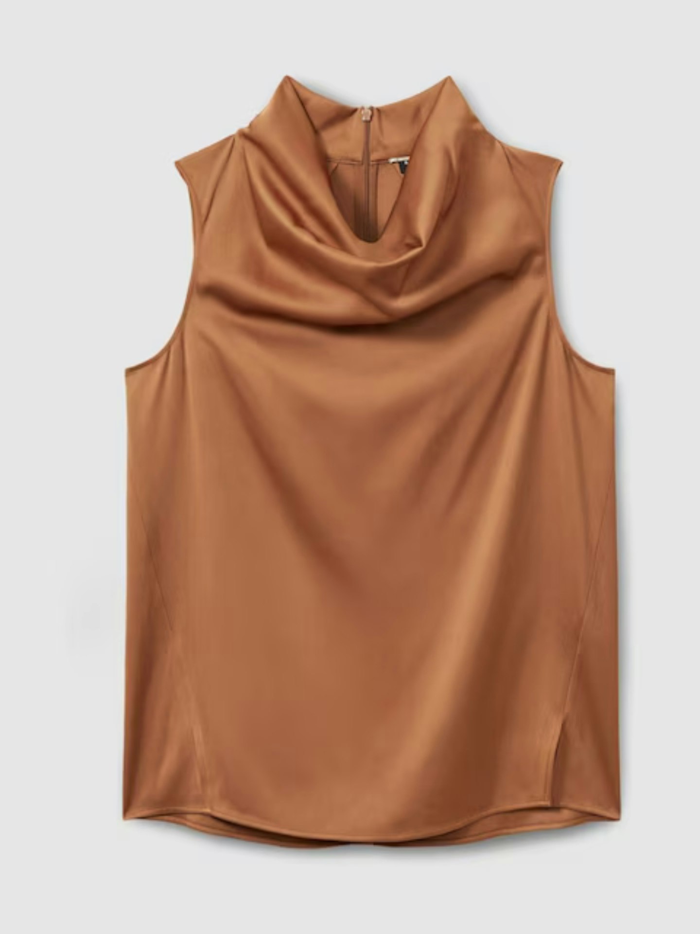 Manon, Atelier Satin Cowl-Neck Top in Tan