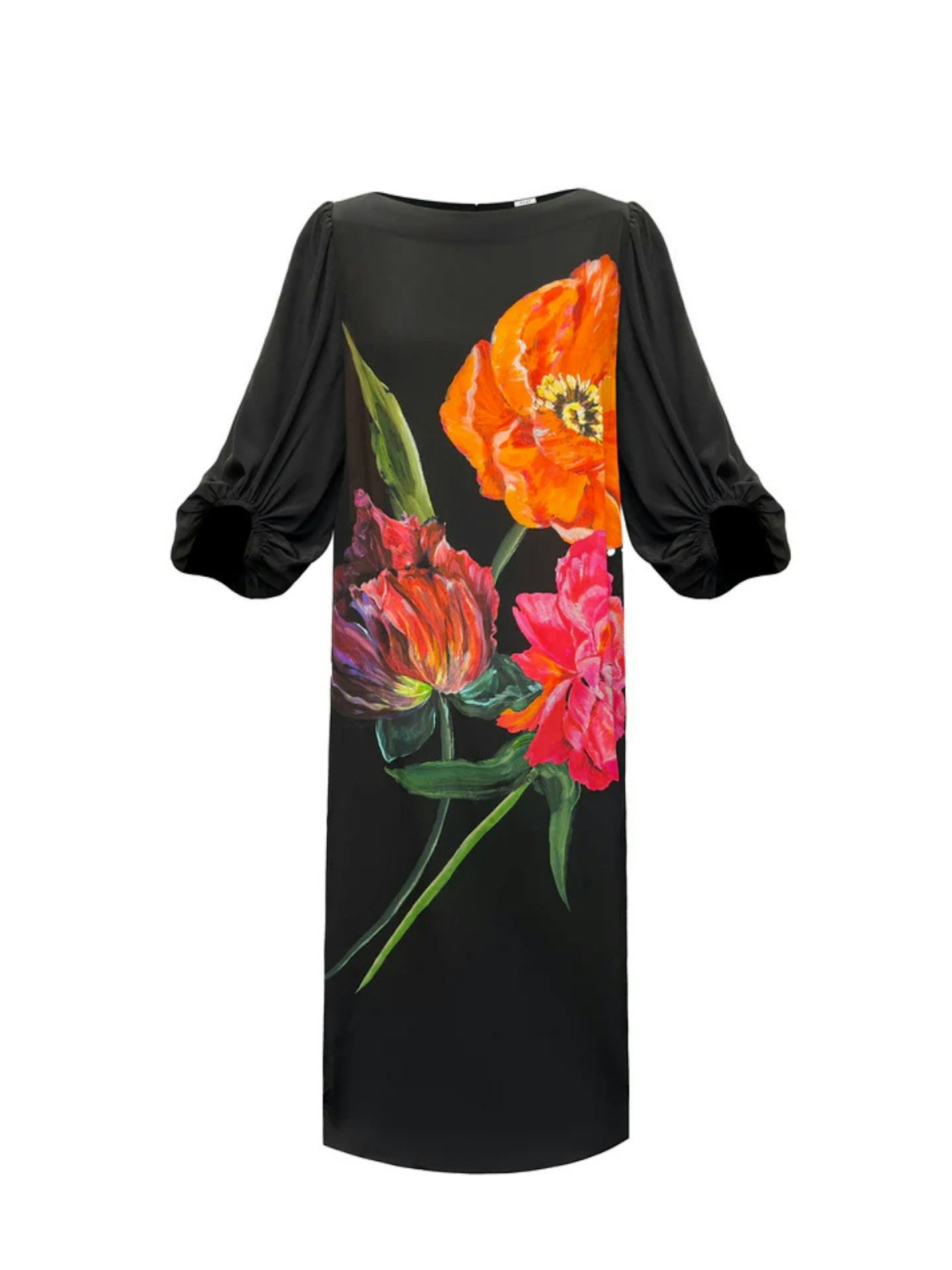 NRBY, Jade Silk Painted Floral Print Dress