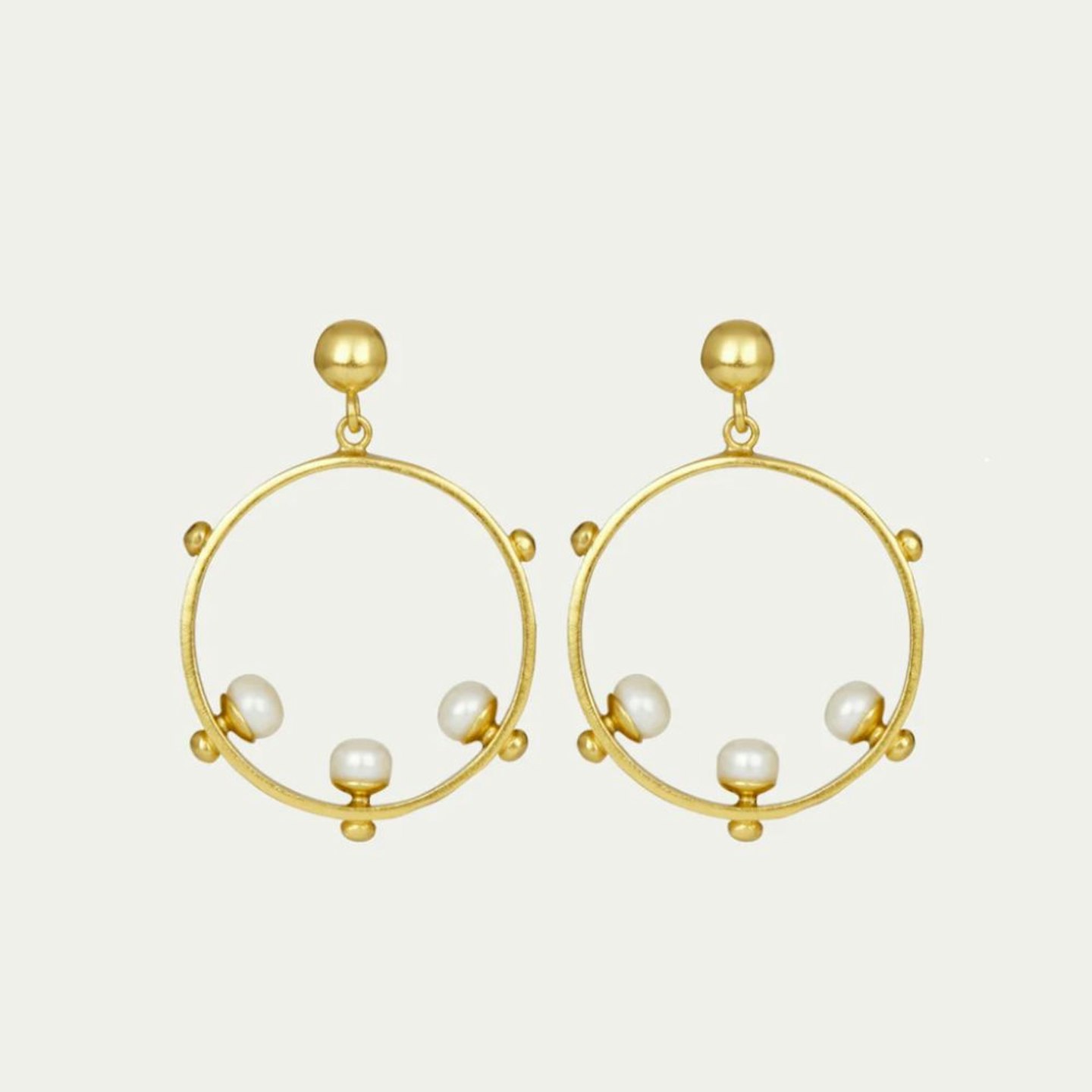 Aristea Pearl and Gold Bead Hoop Earrings