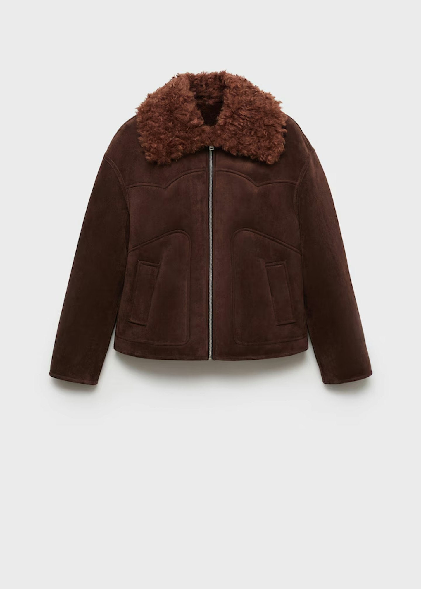 Mango, Jacket With Suede Effect Shearling Collar