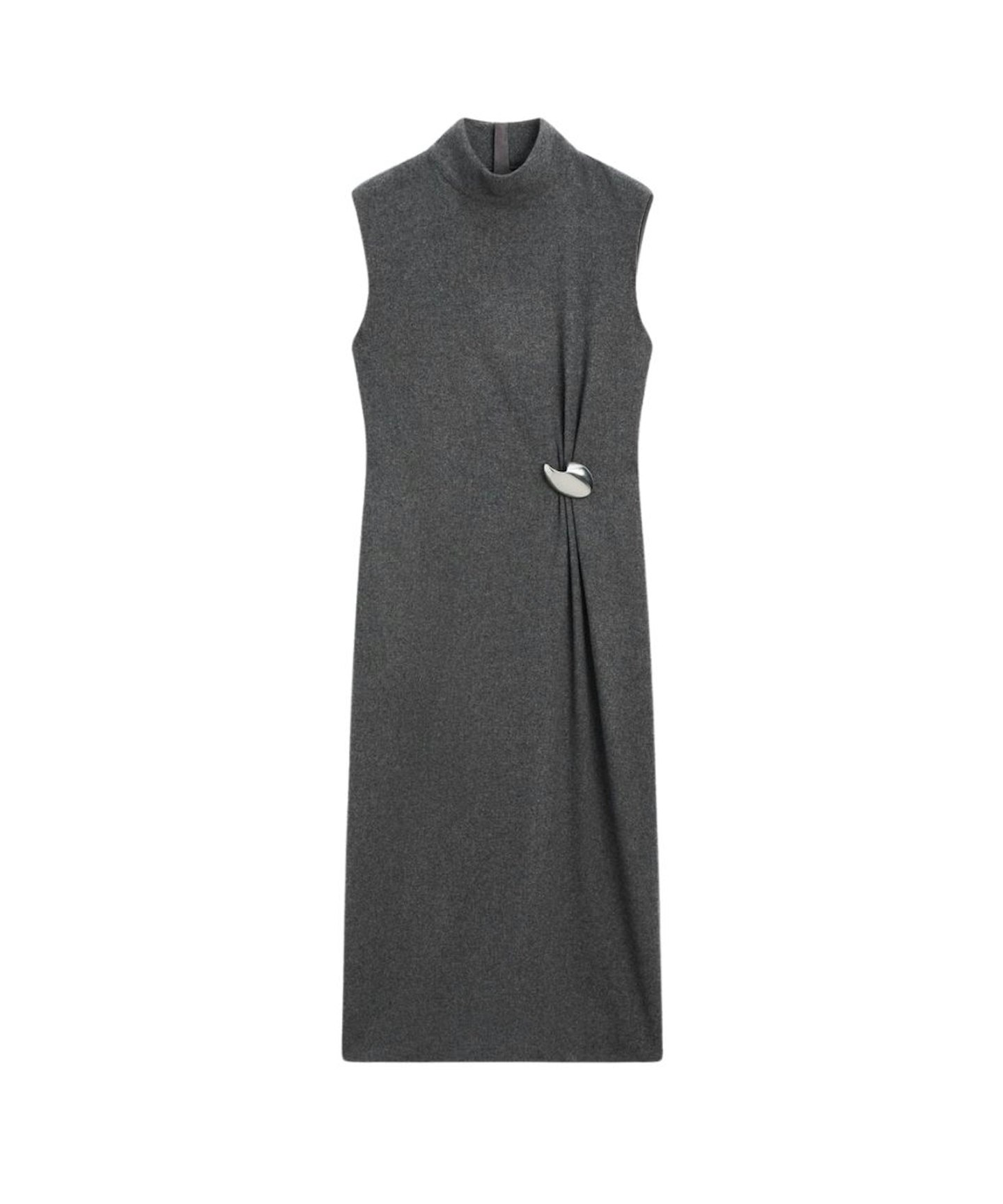 Massimo Dutti Midi Dress With Brooch Detail