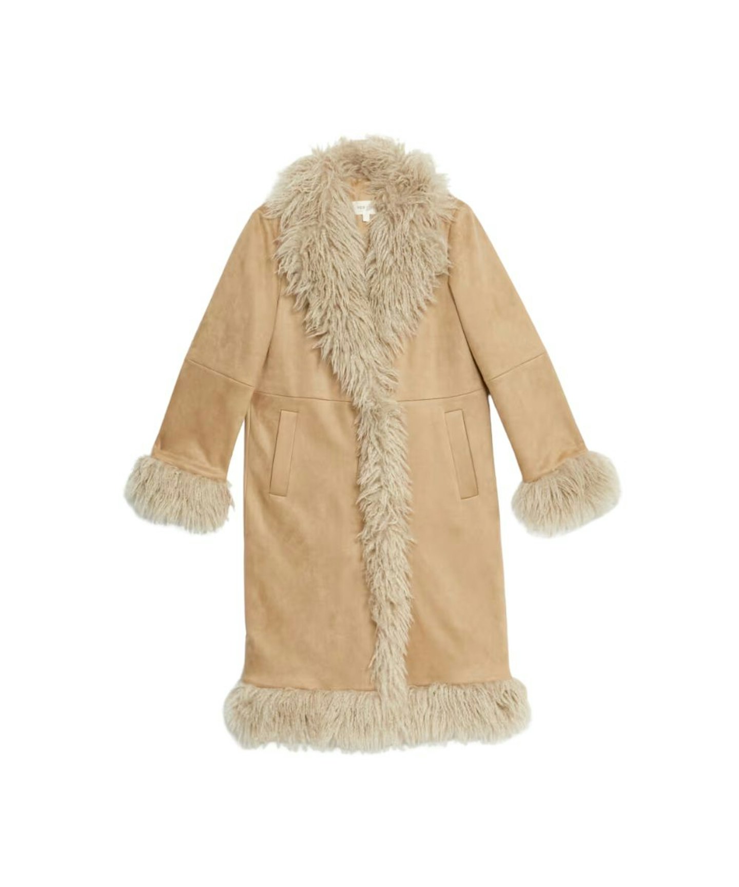 Suedette Faux Fur Trim Longline Coat