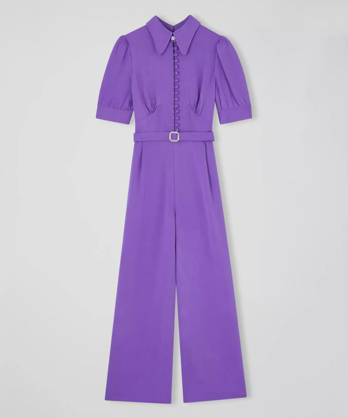 LK Bennett Aldous Purple Diamante Buckle Belted JumpsuitWarehouse 