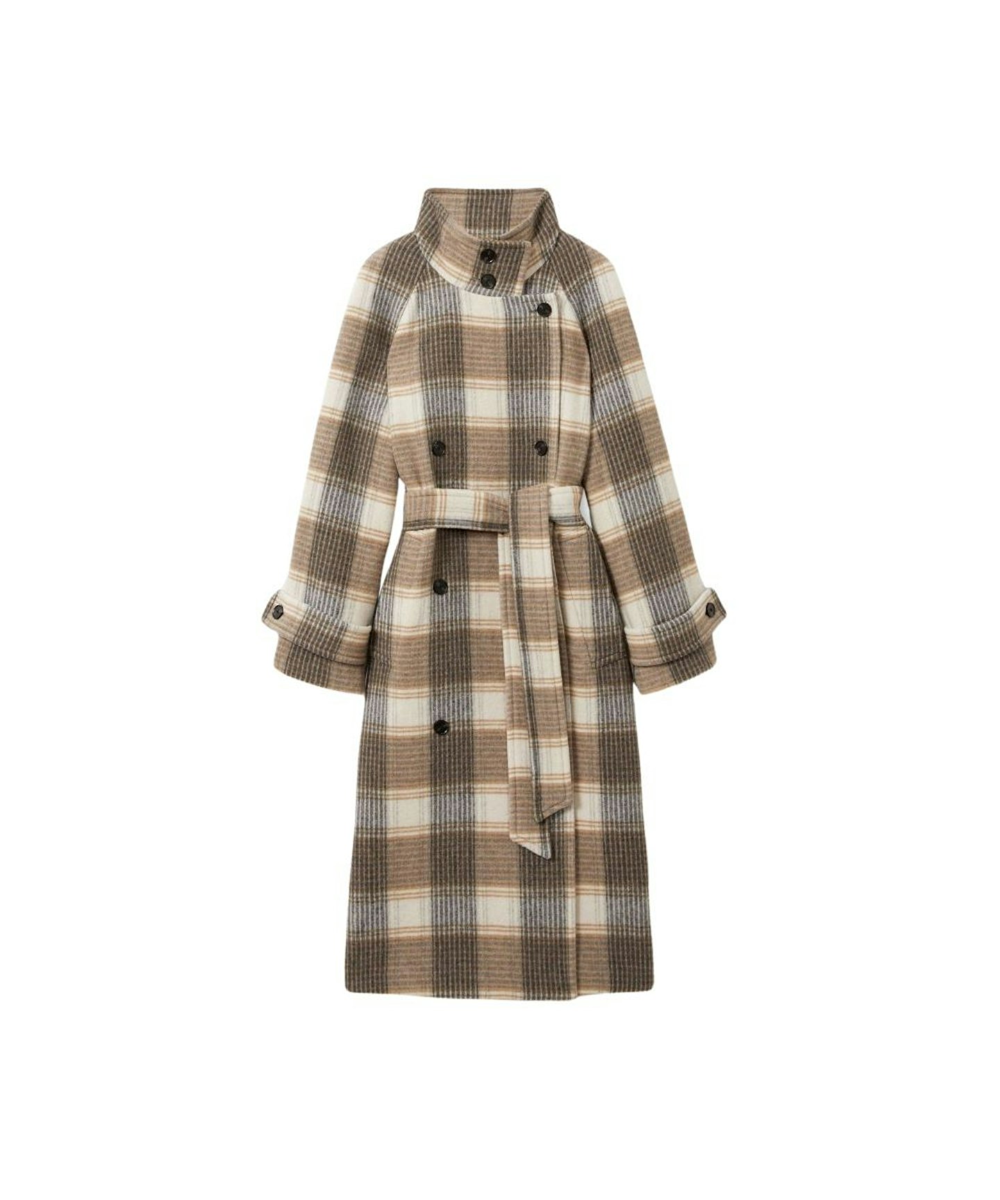 Piper Wool-Blend Check Double Breasted Coat 