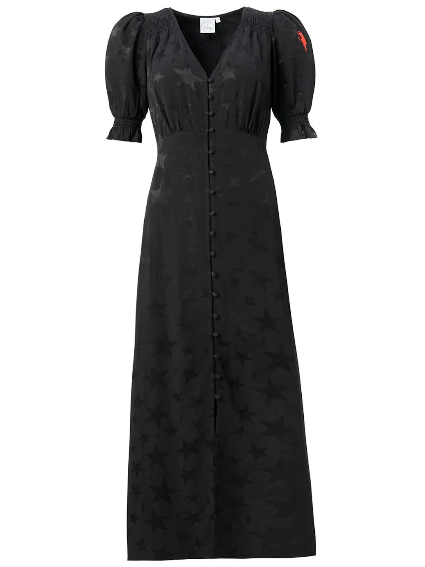 Black Jacquard Star Flute Sleeve Midi Tea Dress