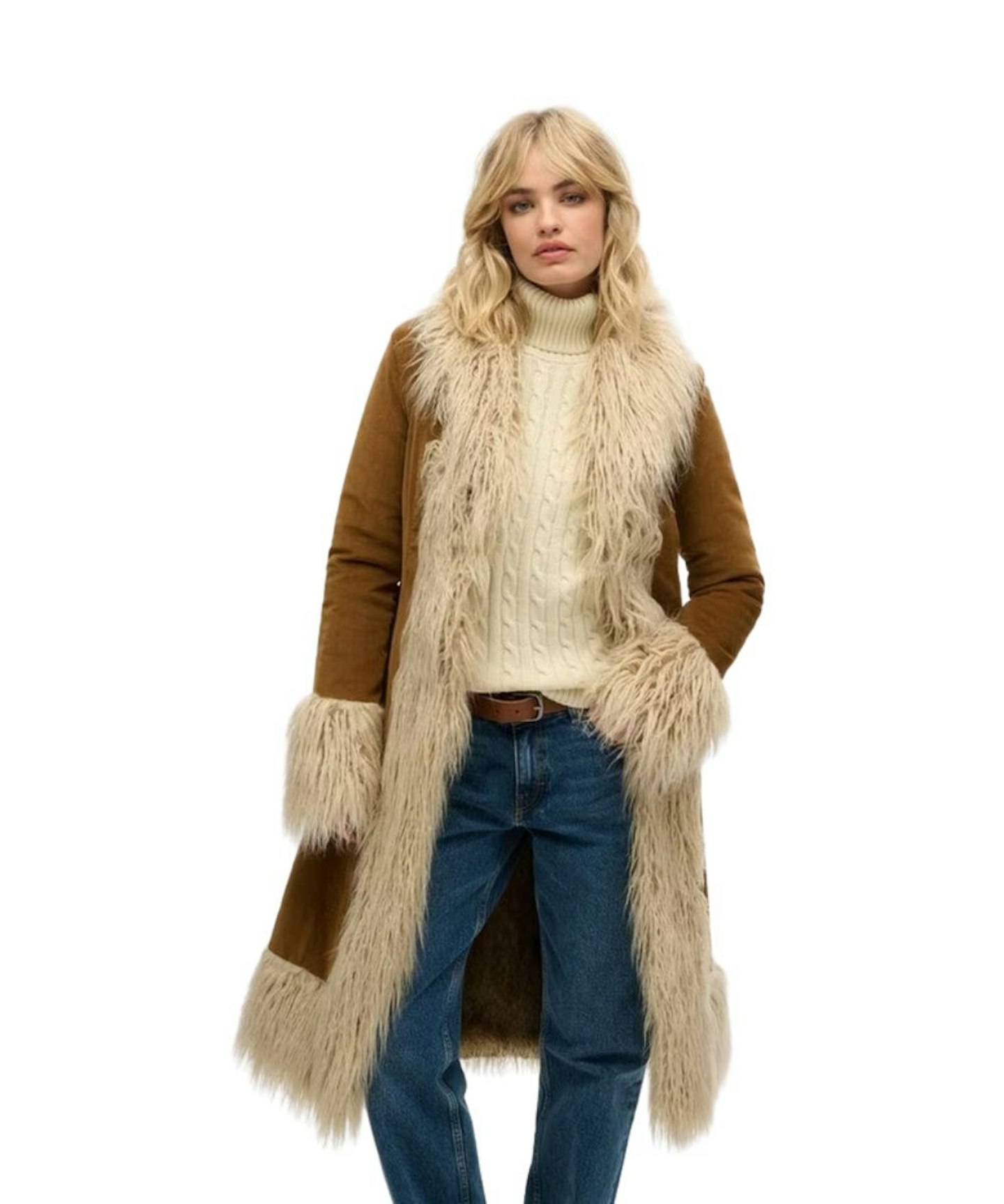 Superdry, Faux Fur Lined Longline Afghan Coat