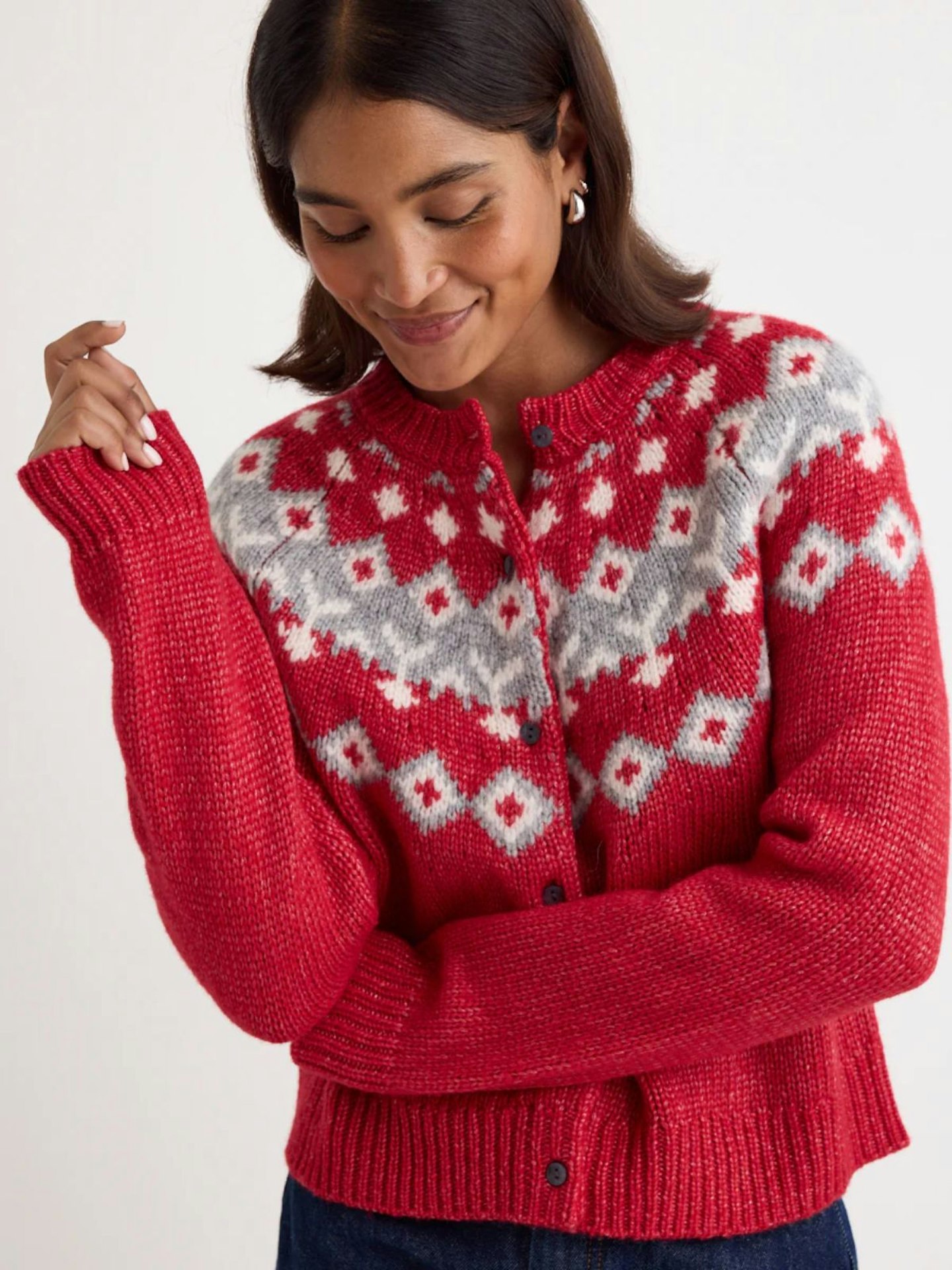 Nobody's Child, Red Fair Isle Knitted Wool Cardigan