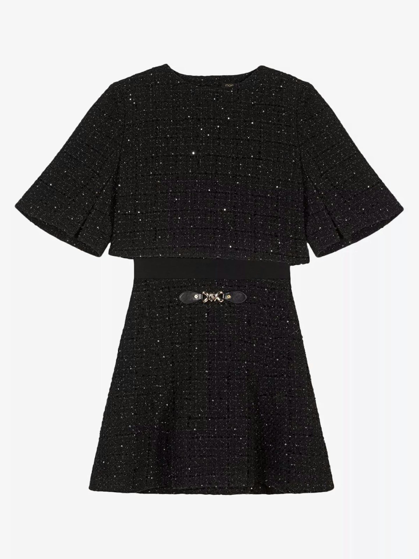 MAJE, Round-Neck Two-In-One Metallic-Tweed Mini Dress