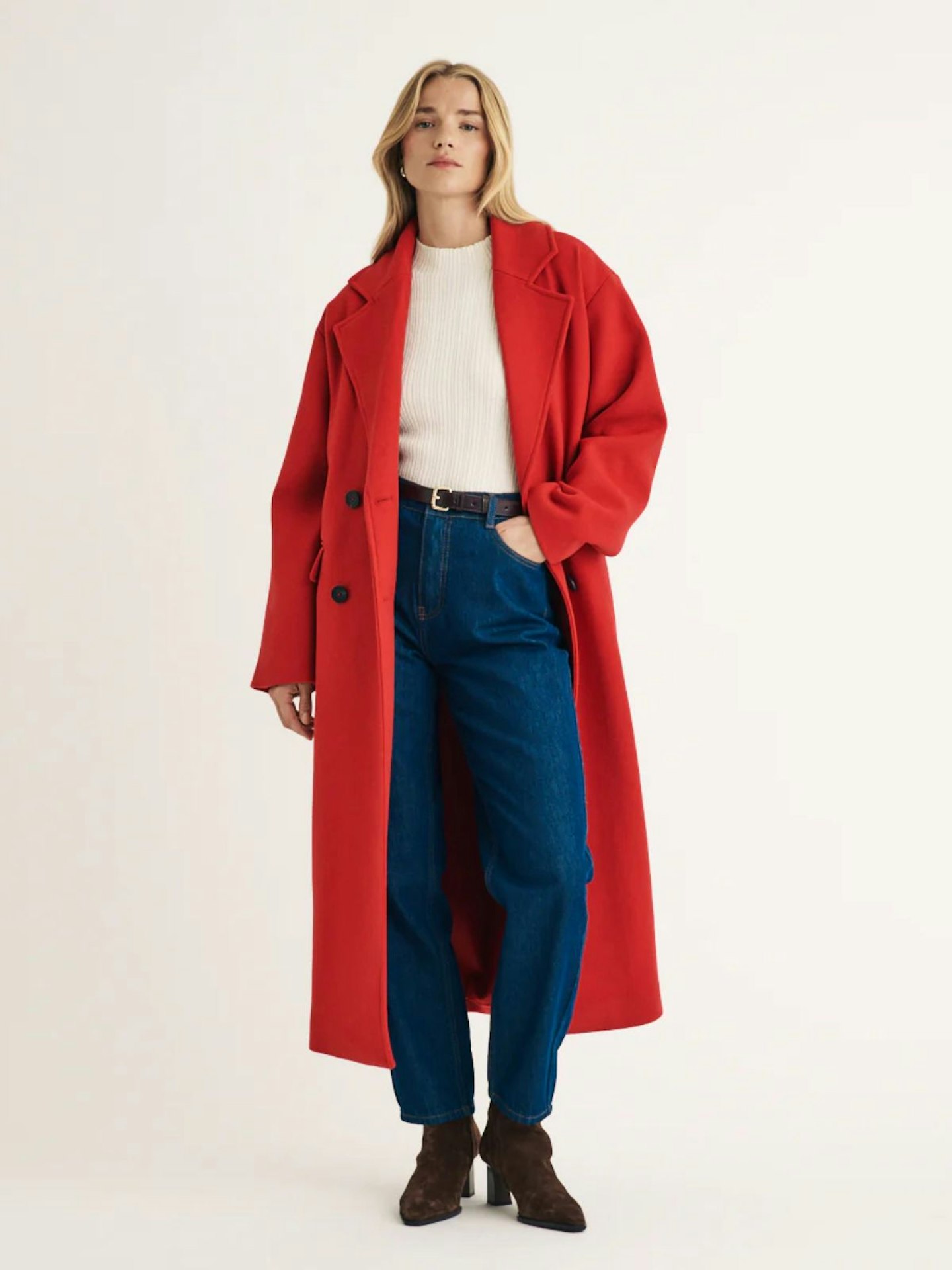 Nobody's Child Oversized Red Double Breasted Wool Blend Coat