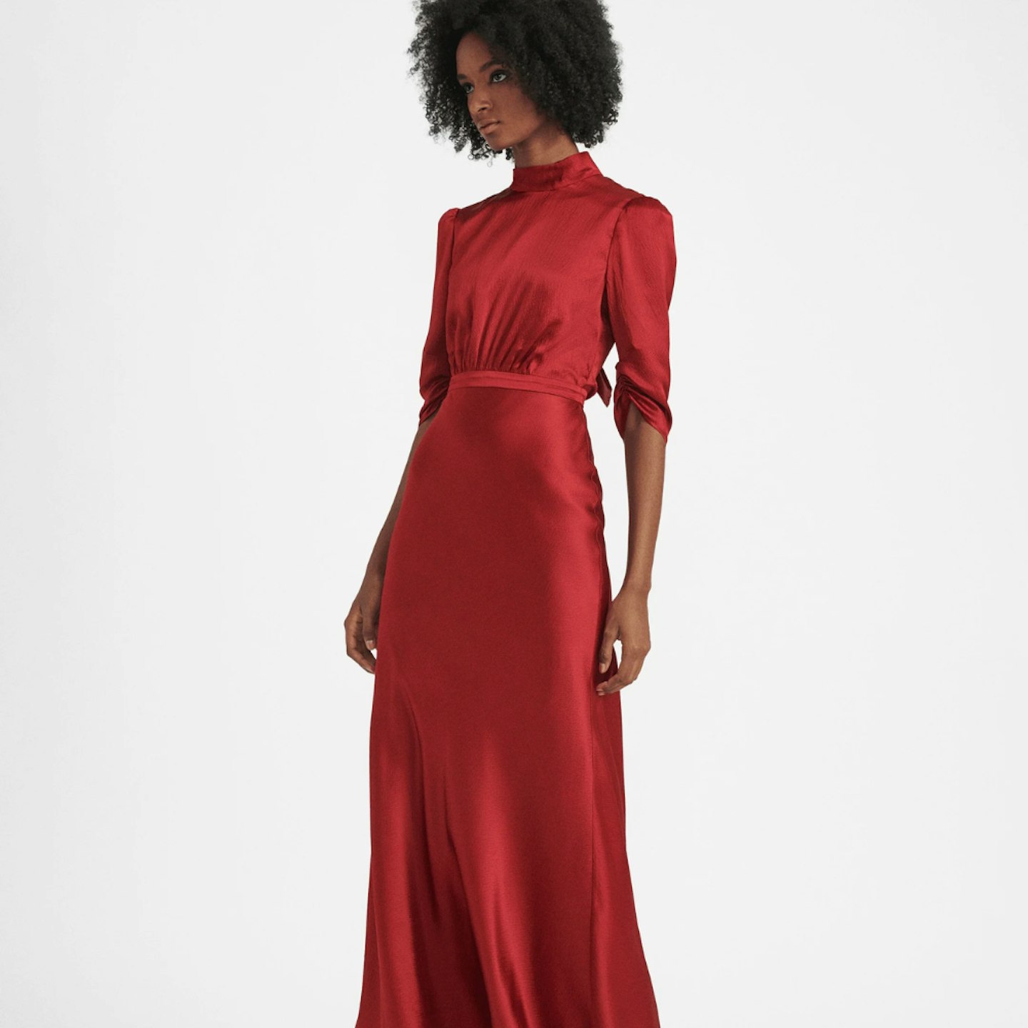 saloni red high neck maxi dress