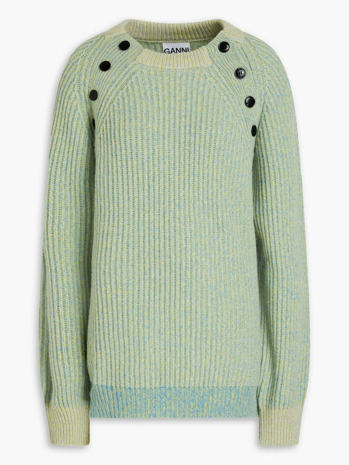 Ganni, Melange Ribbed Wool-Blend Sweater