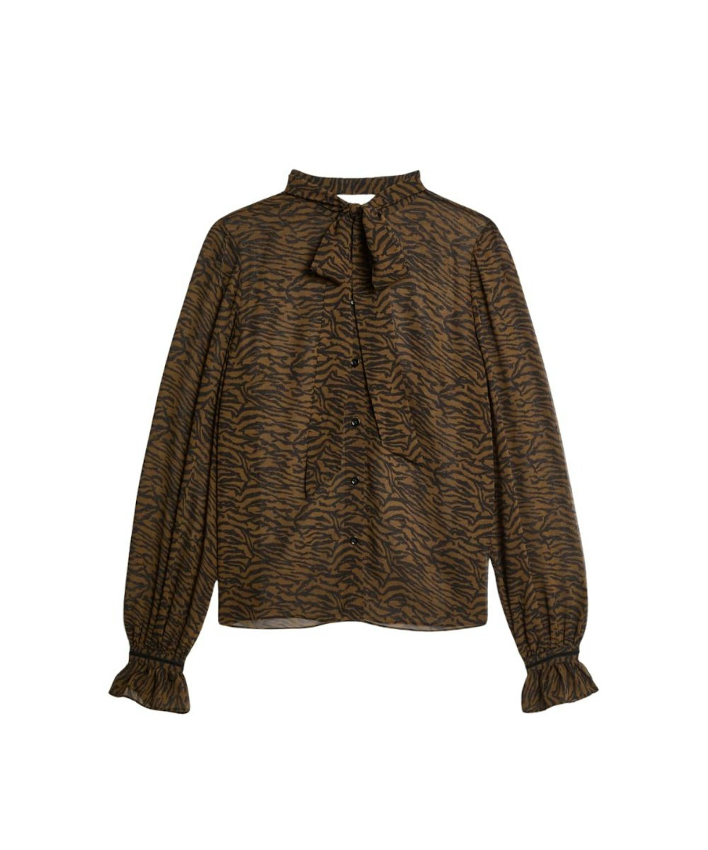 Pure Silk Animal Print Tie-Neck Blouse