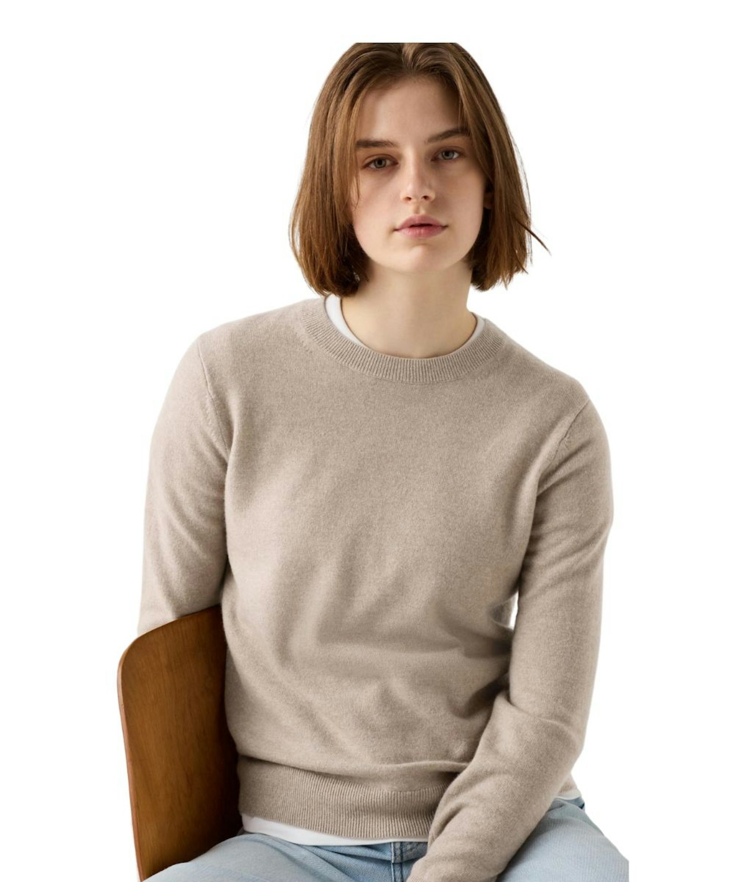 100% Cashmere Crew Neck Jumper, in Beige