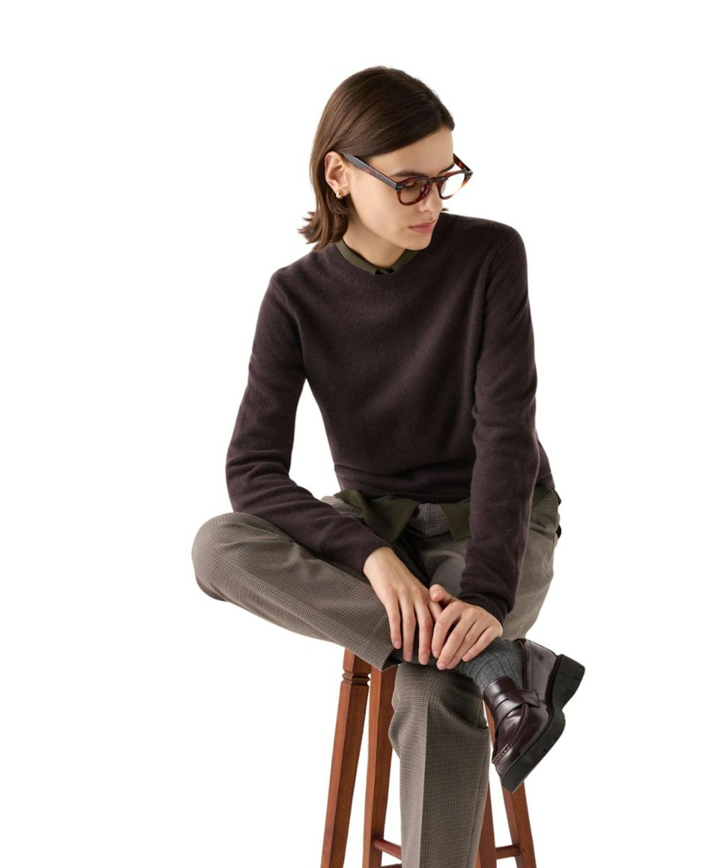 100% Cashmere Crew Neck Jumper, in Brown