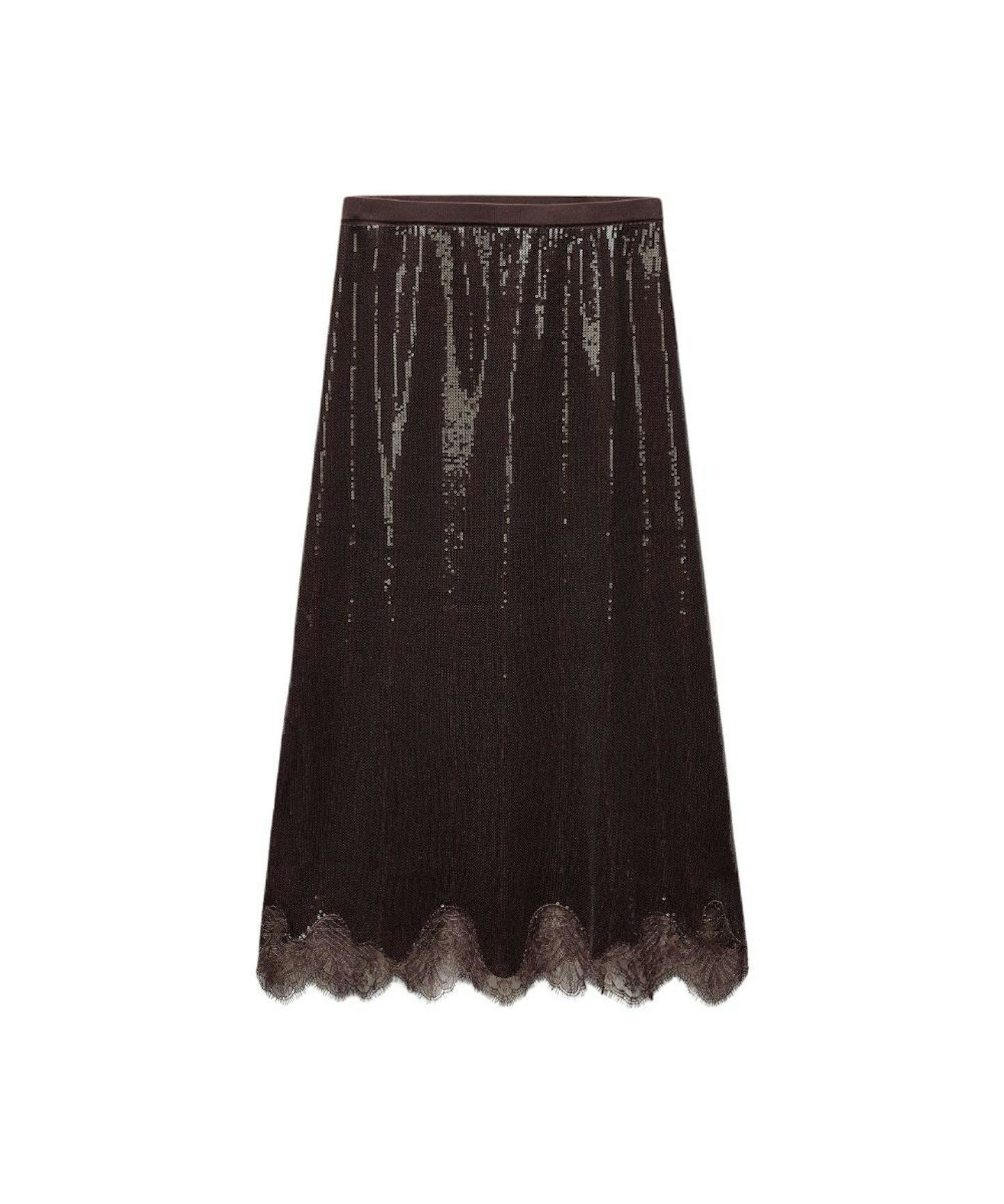 Zara, Sequin And Lace Midi Skirt