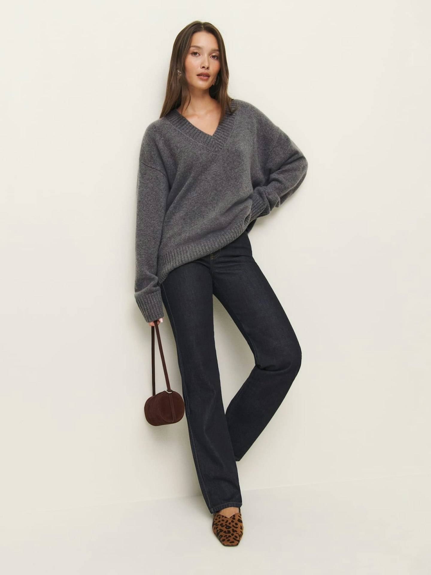 reformation Jadey Cashmere Oversized V-neck Sweater