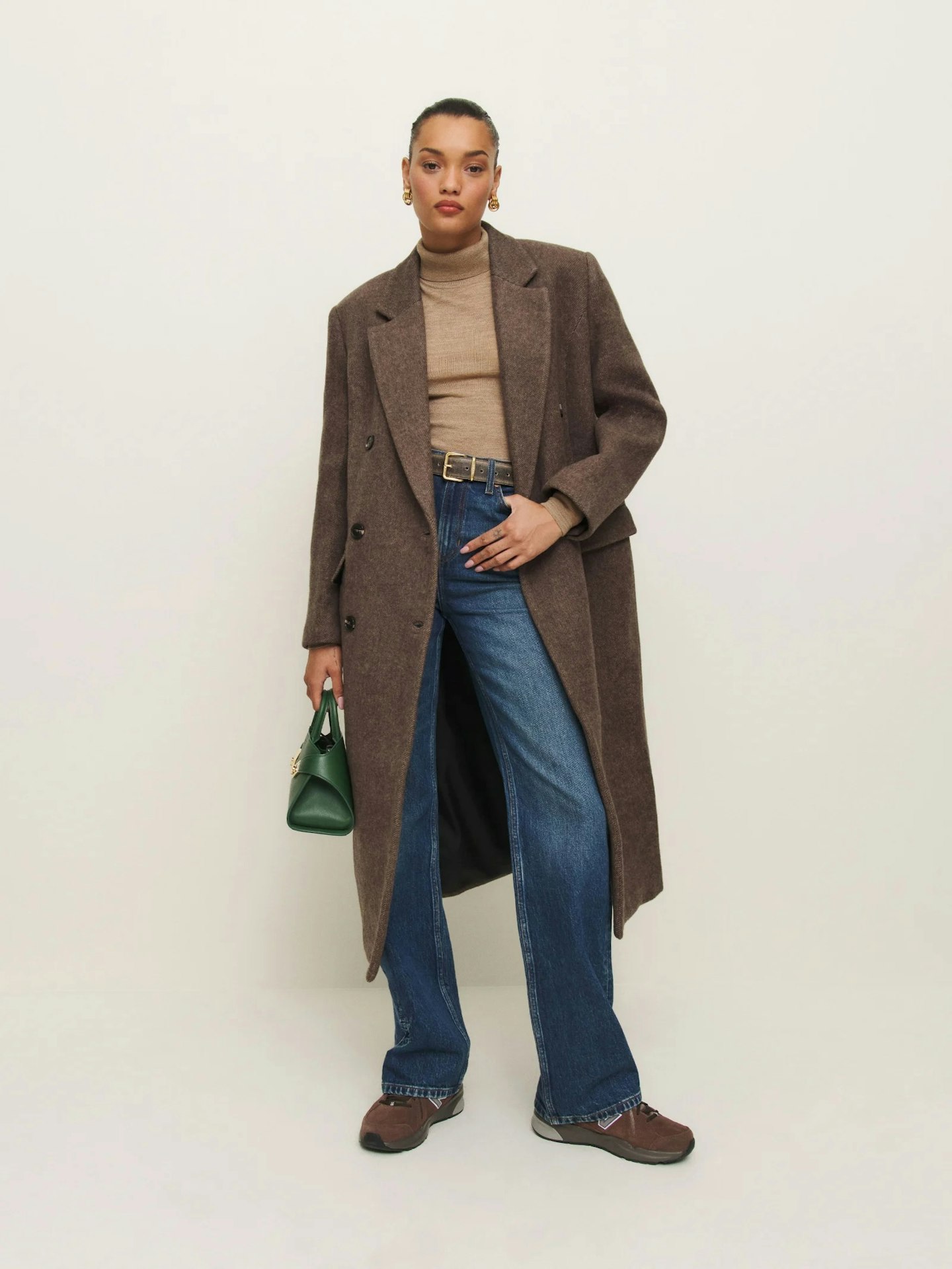 reformation long brown lucas coat