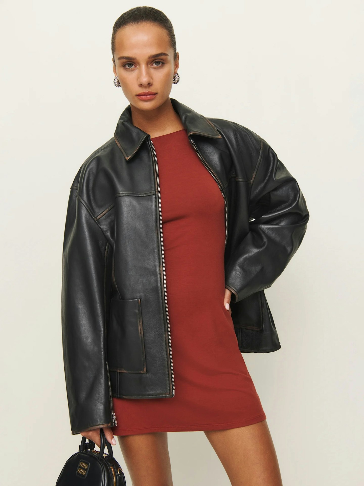 Veda Bennett Oversized Leather Bomber reformation