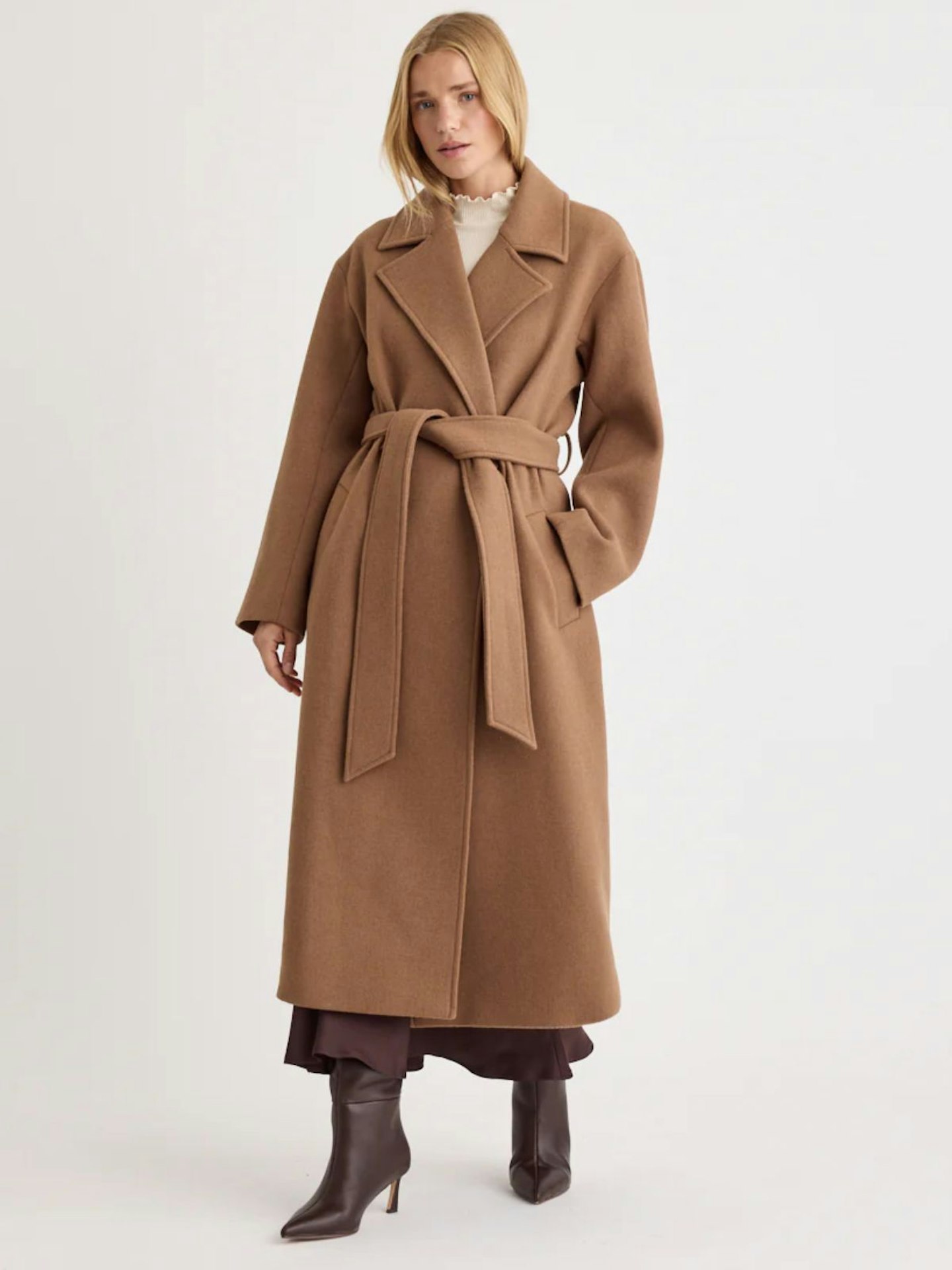 Nobody's Child, Oversized Camel Belted Wool Blend Coat