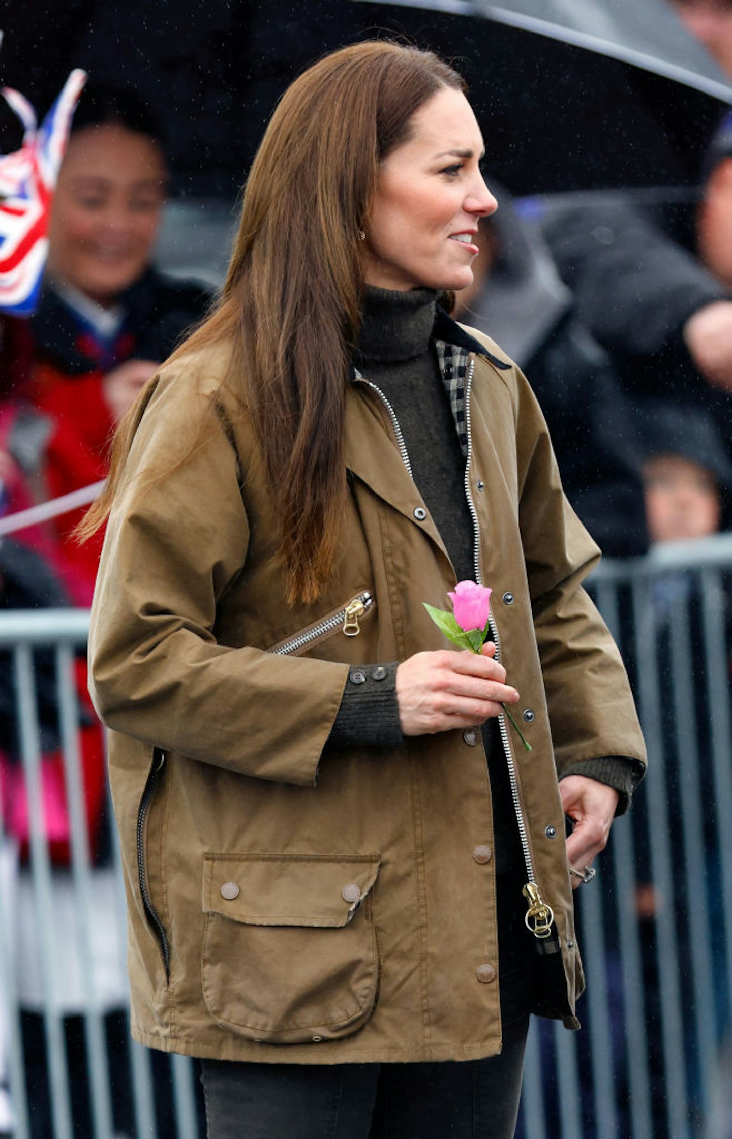 The Princess of Wales in an oversized wax jacket