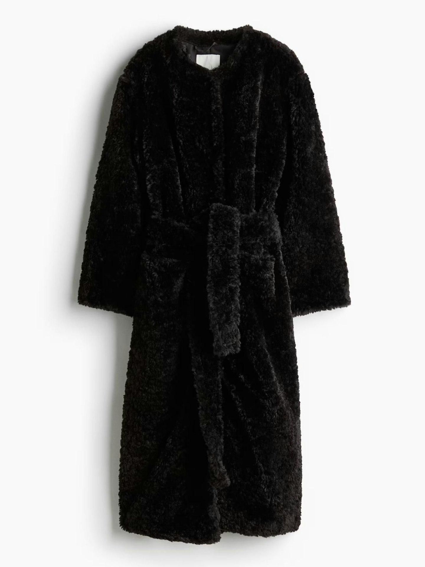 Fluffy Tie-Belt Coat - Dark Brown