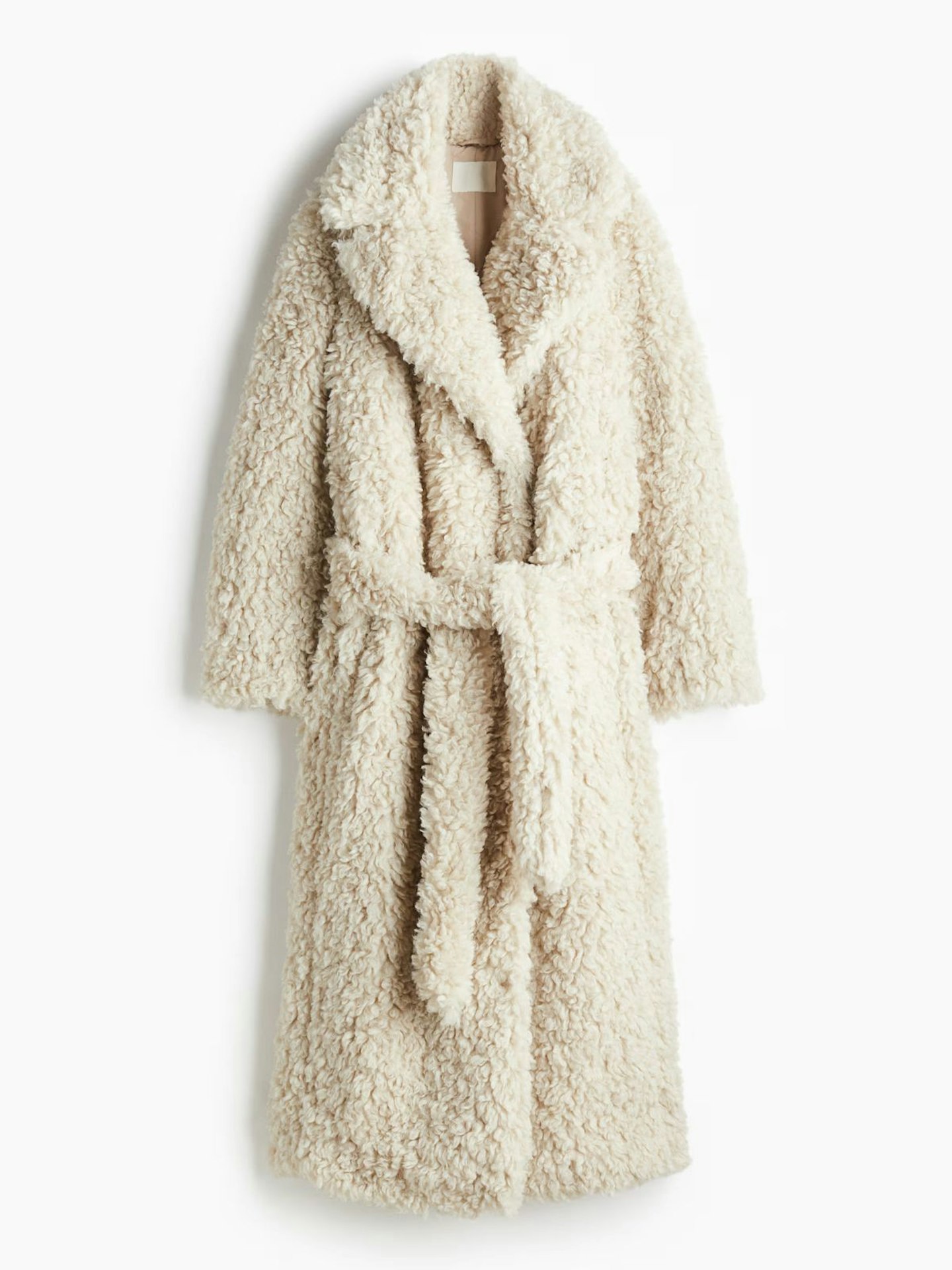 Fluffy Tie-Belt Coat - Light Beige