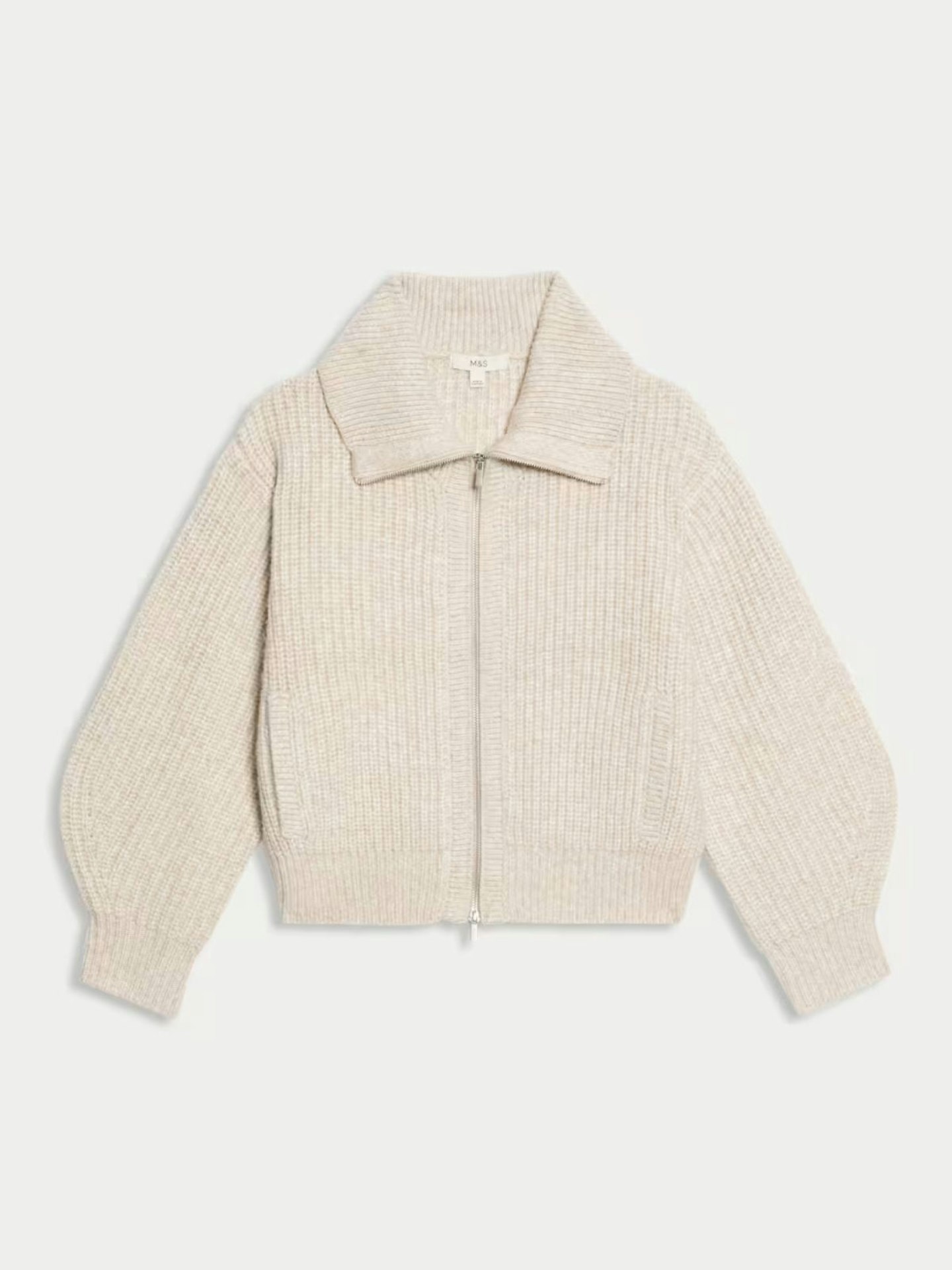 Cloud-Yarn Relaxed Collared Knitted Jacket - Oatmeal