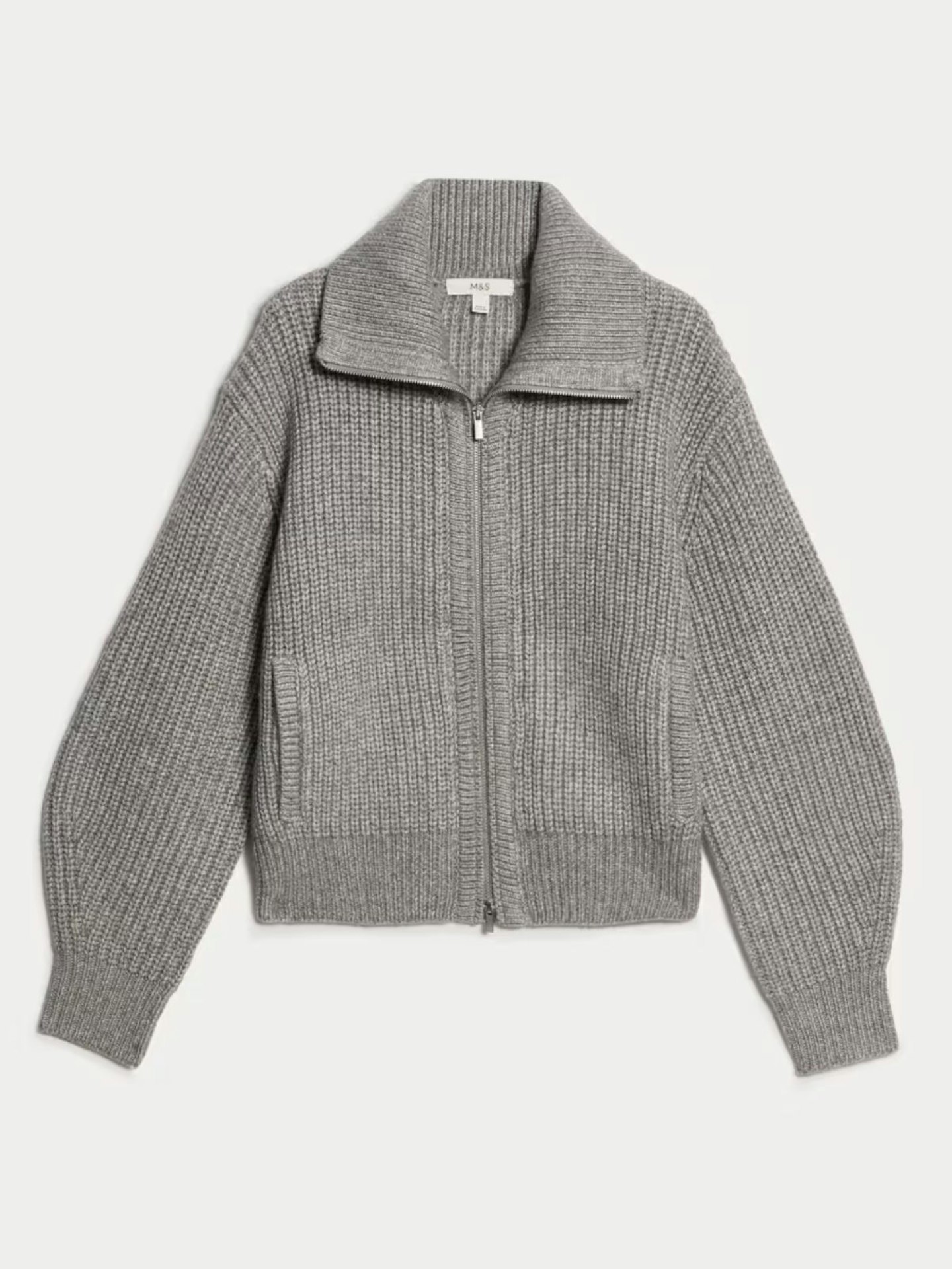 Cloud-Yarn Relaxed Collared Knitted Jacket - Mid Grey