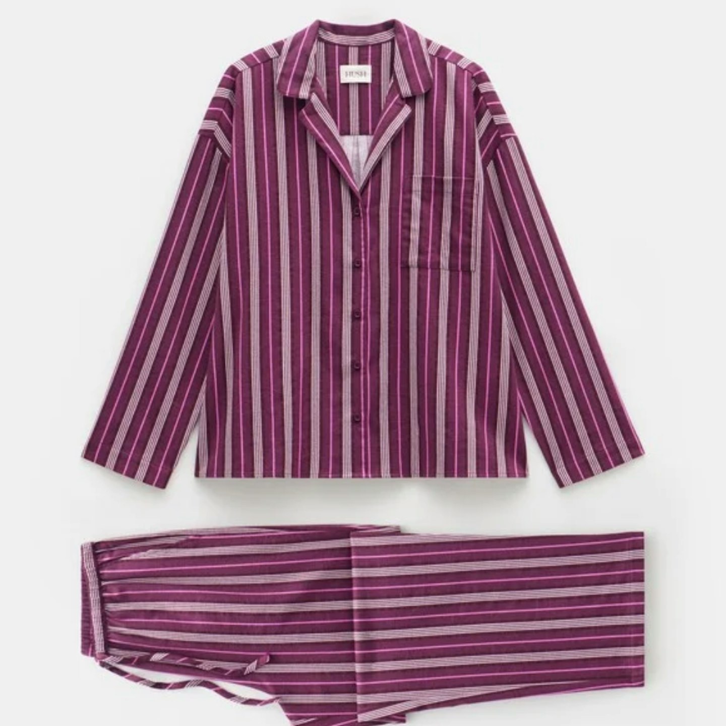 hush burgundy striped pj set