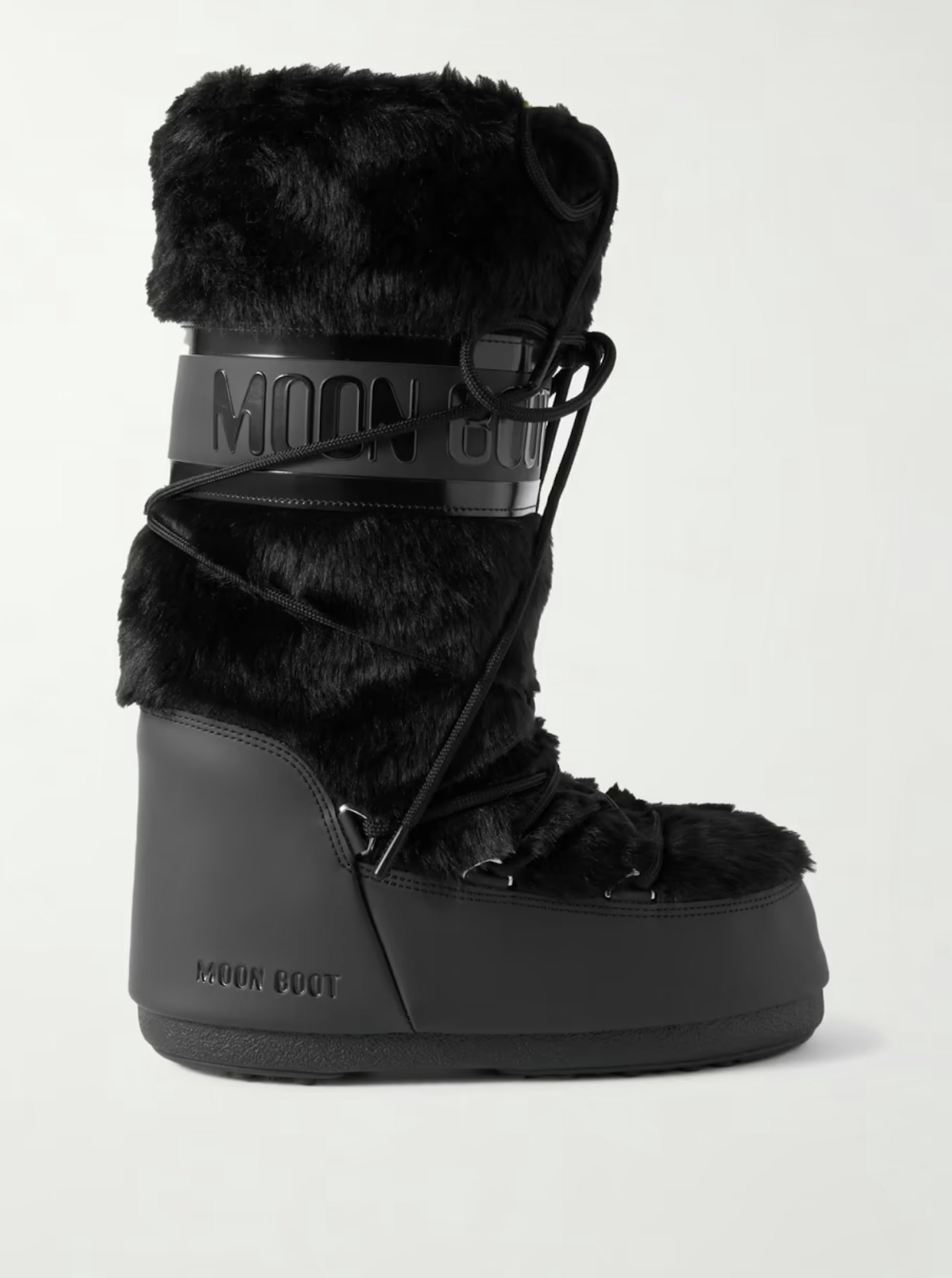 black faux fur moon boot