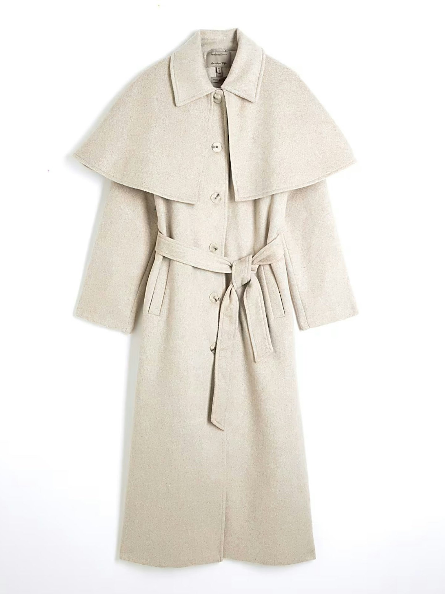 River Island, Beige Wool Blend Oversized Cape Coat