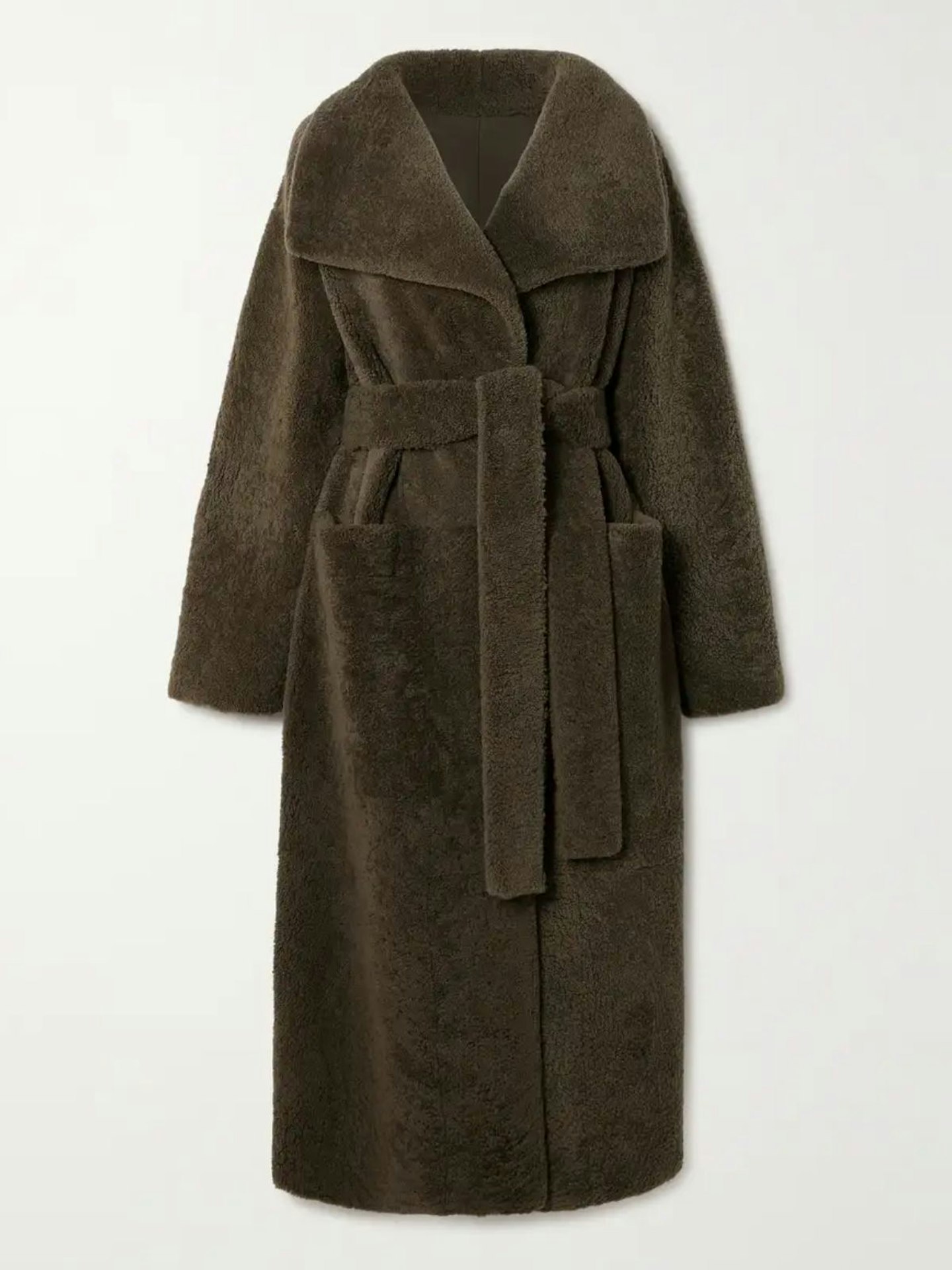 Toteme, Belted Shearling Coat - Chocolate