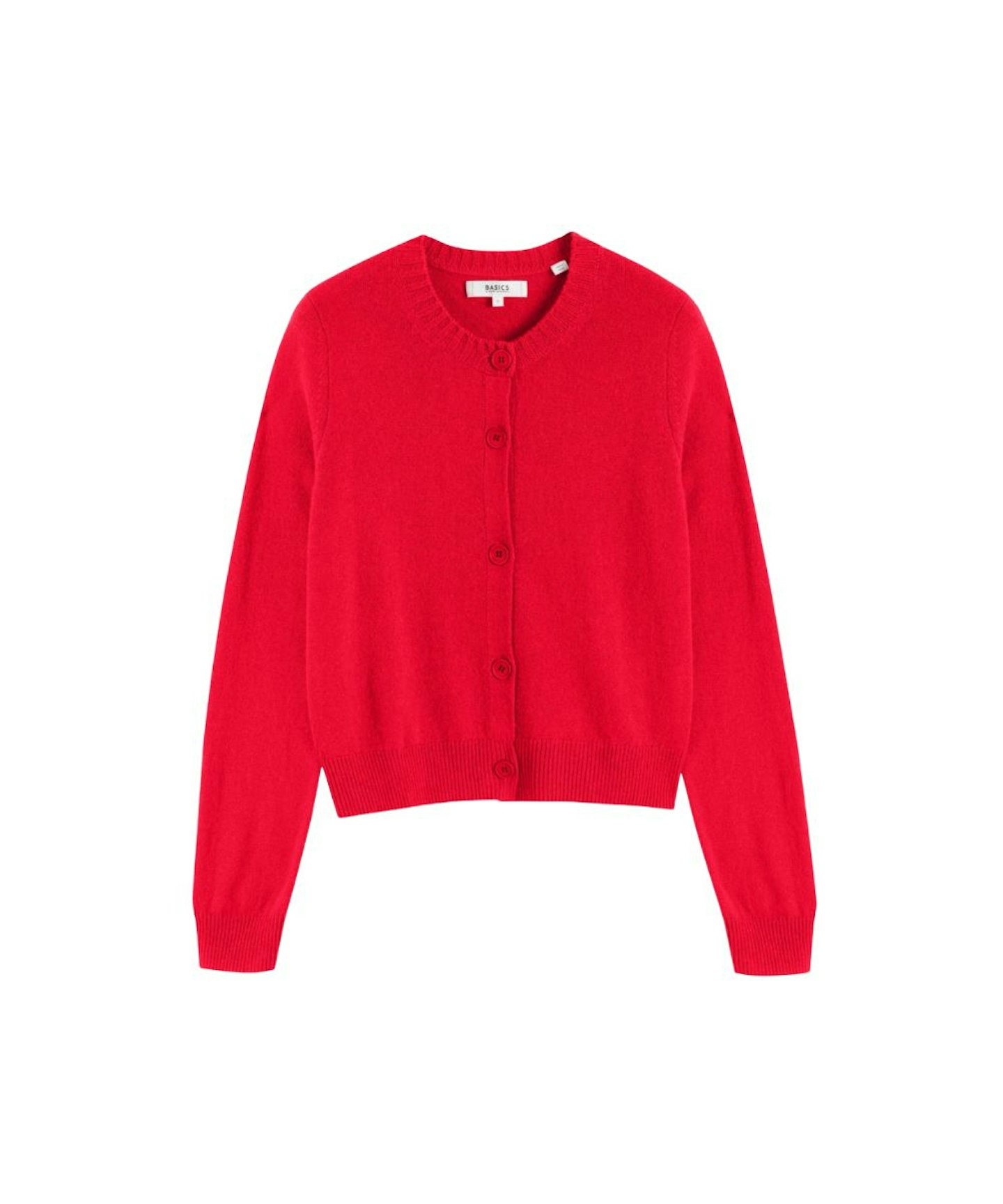 Chinti & Parker, Wool Rich Crew Neck Red Cardigan with Cashmere