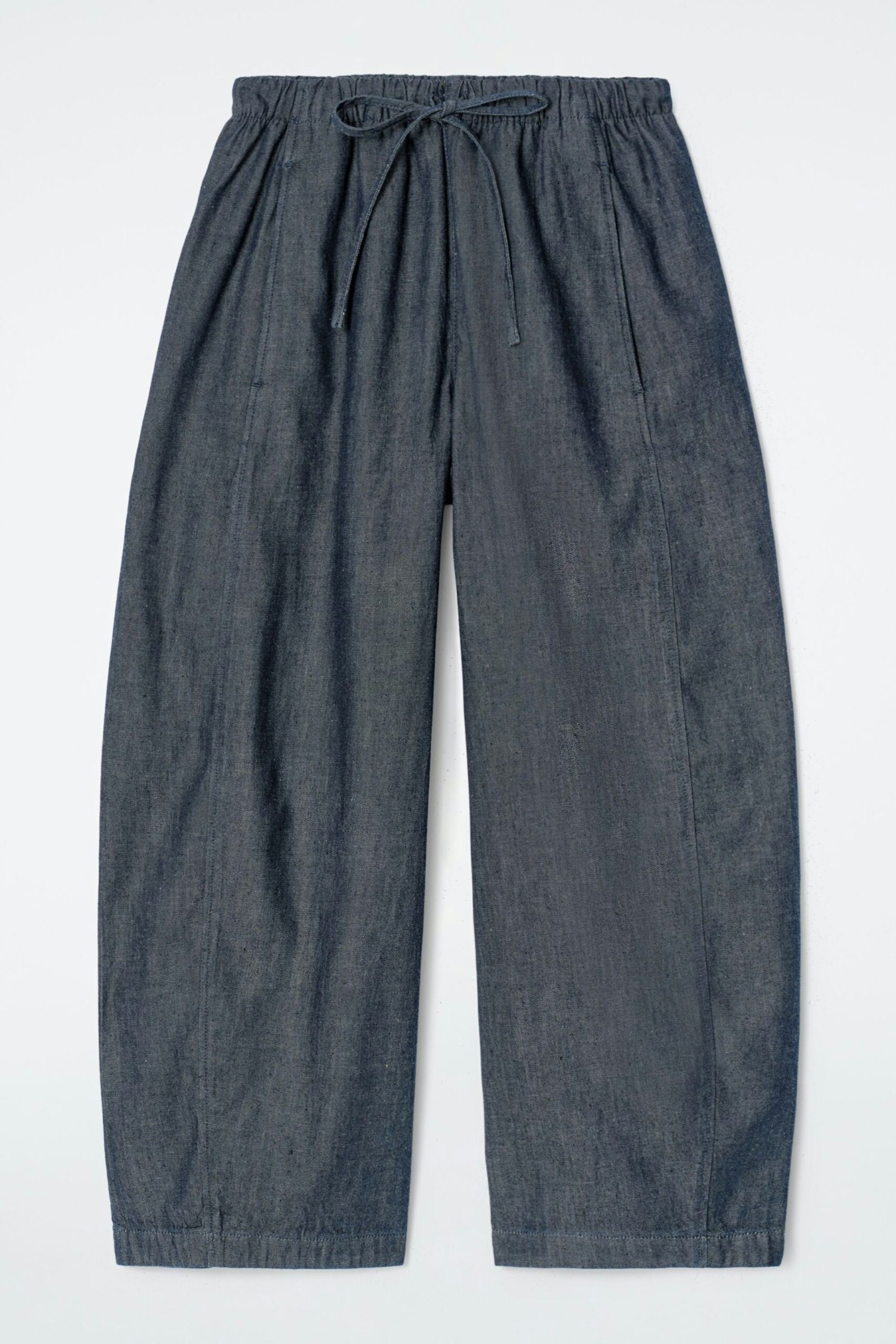 Barrel-Leg Denim Drawstring Trousers