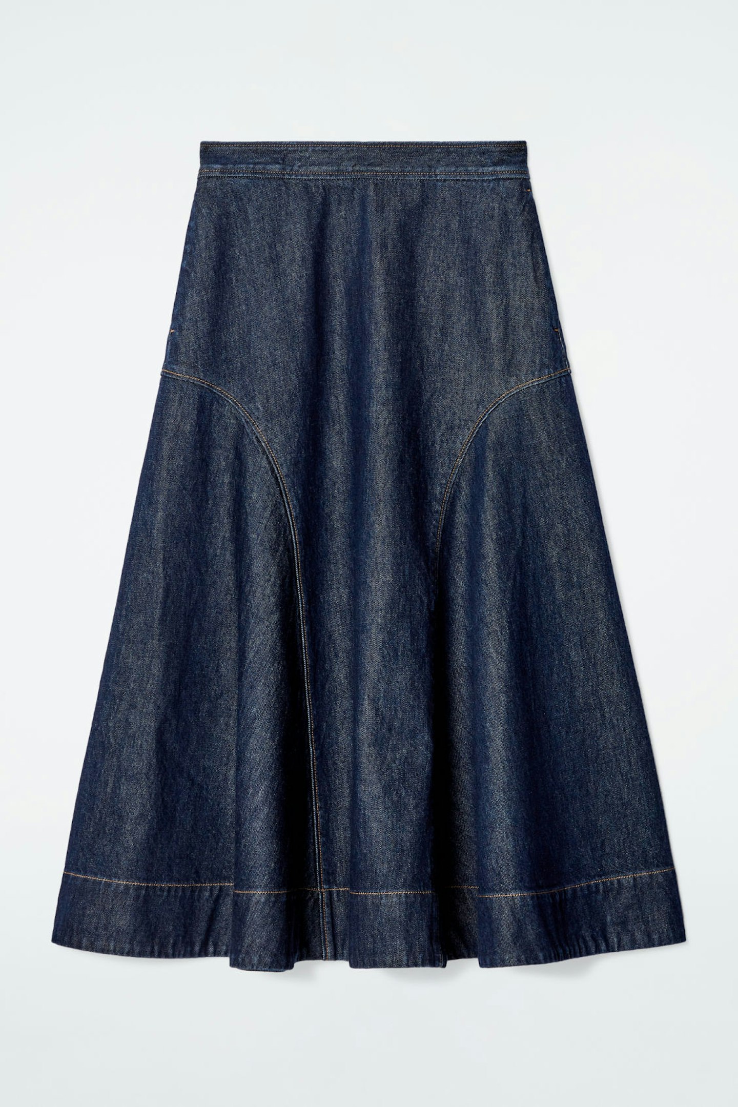 Raw Denim A-line Midi Skirt