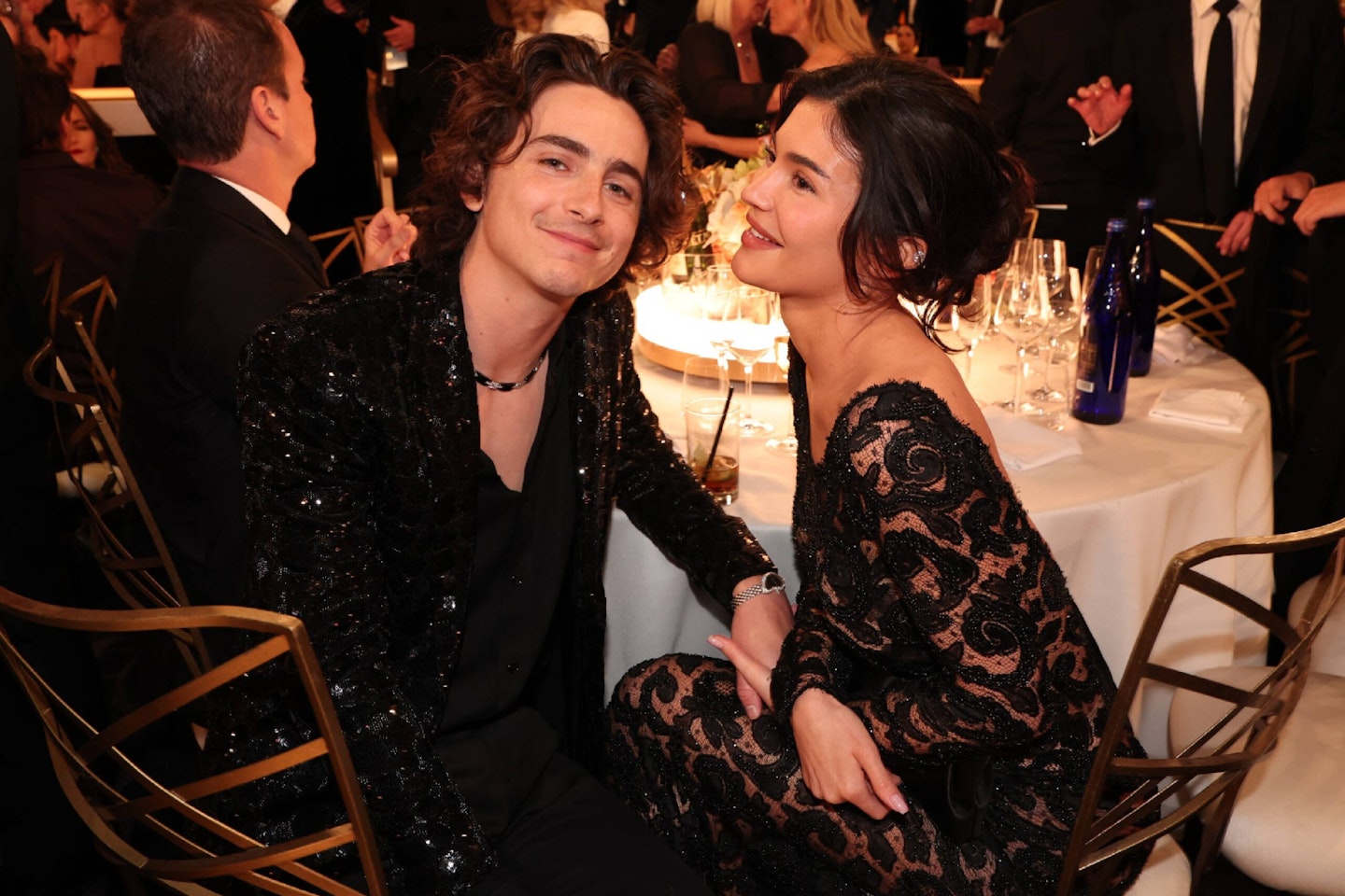 Timothée Chalamet and Kylie Jenner at the 2024 Golden Globes