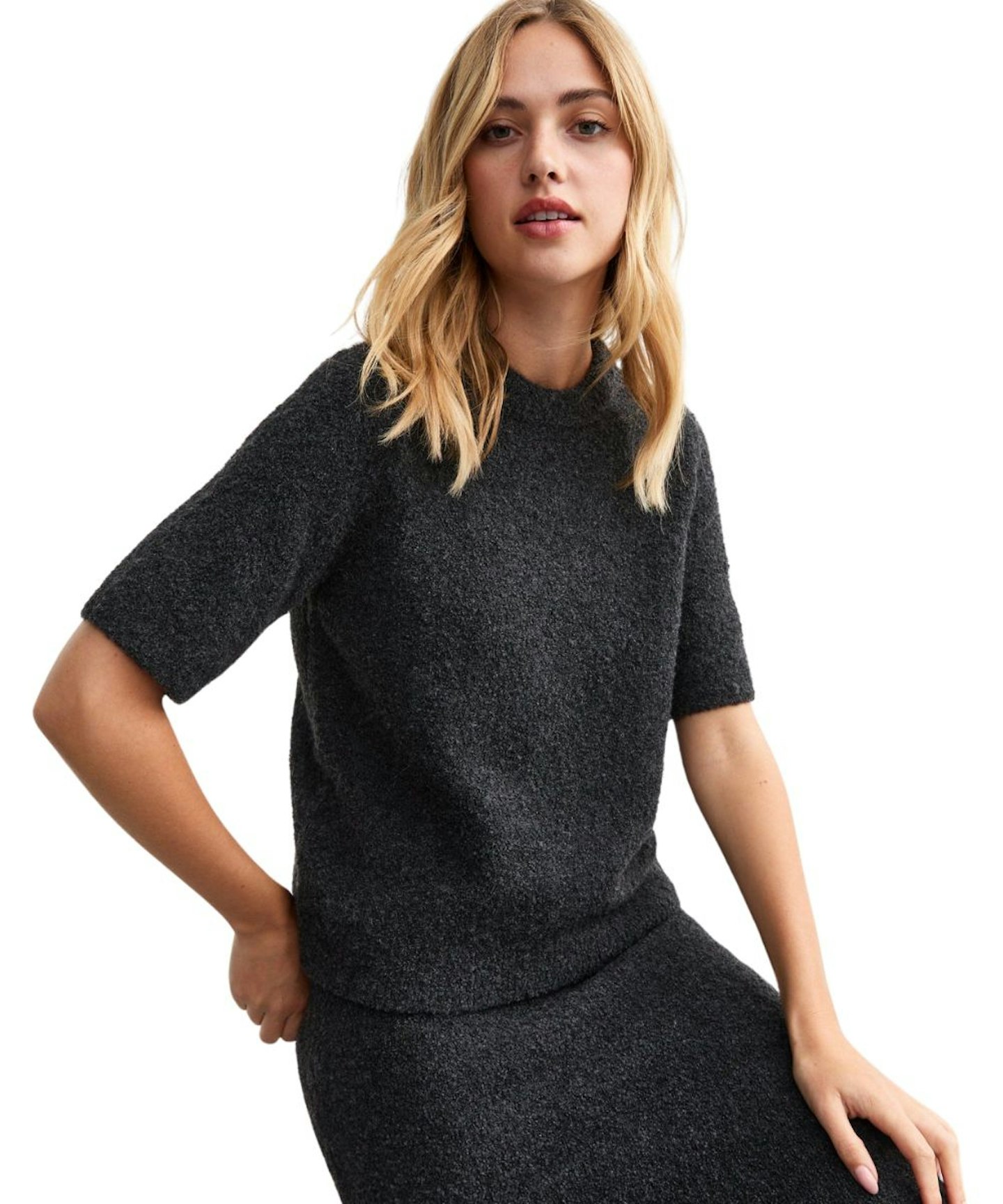 New Look, Dark Grey Bouclé Knit Top