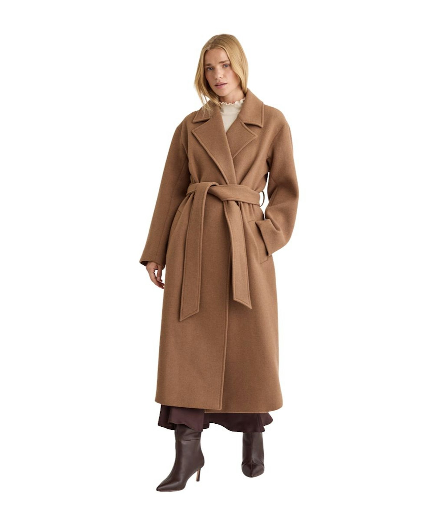 Nobody's Child, Oversized Camel Belted Wool Blend Coat