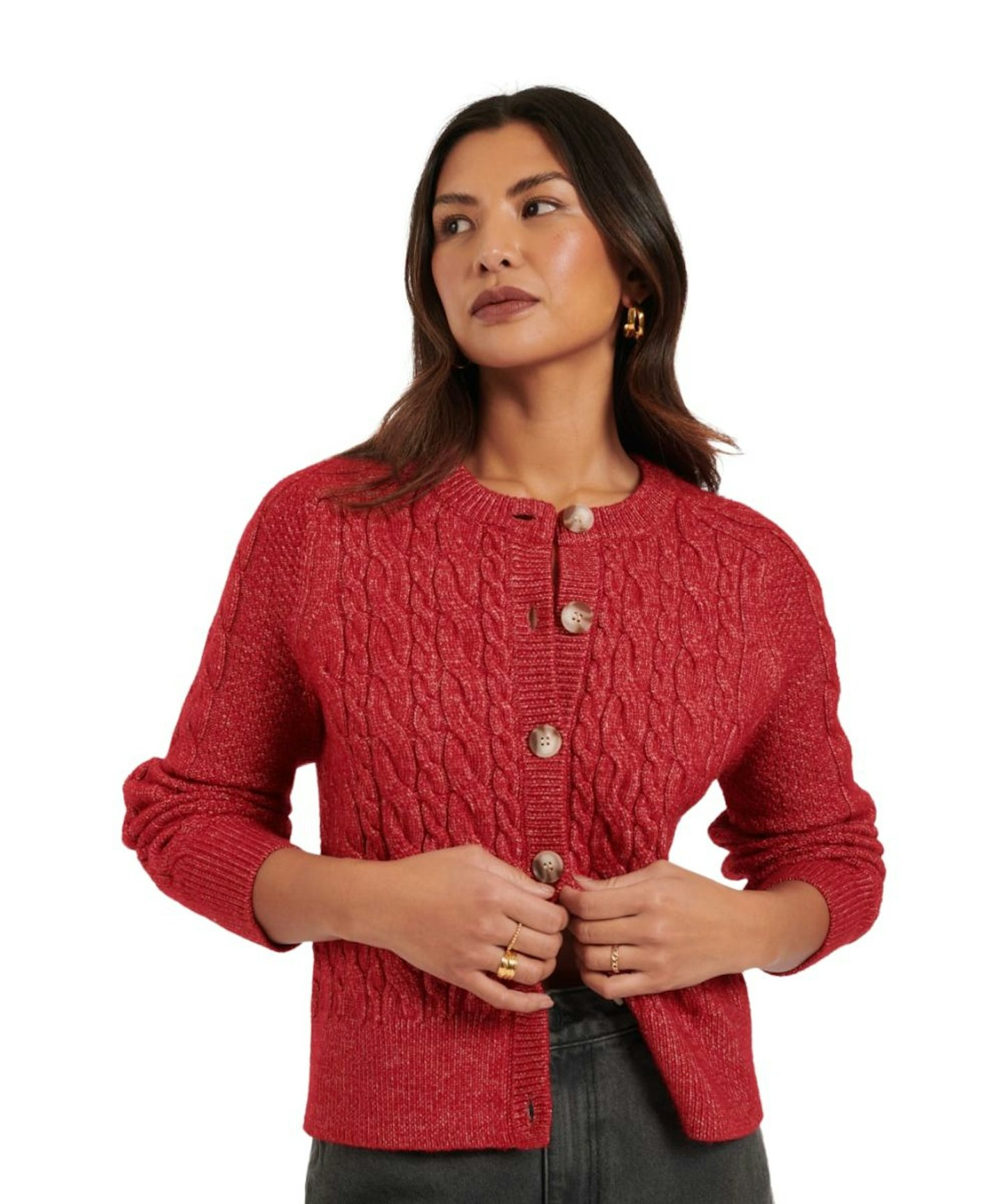 Nobody's Child, Cable-Knit Red Cardigan