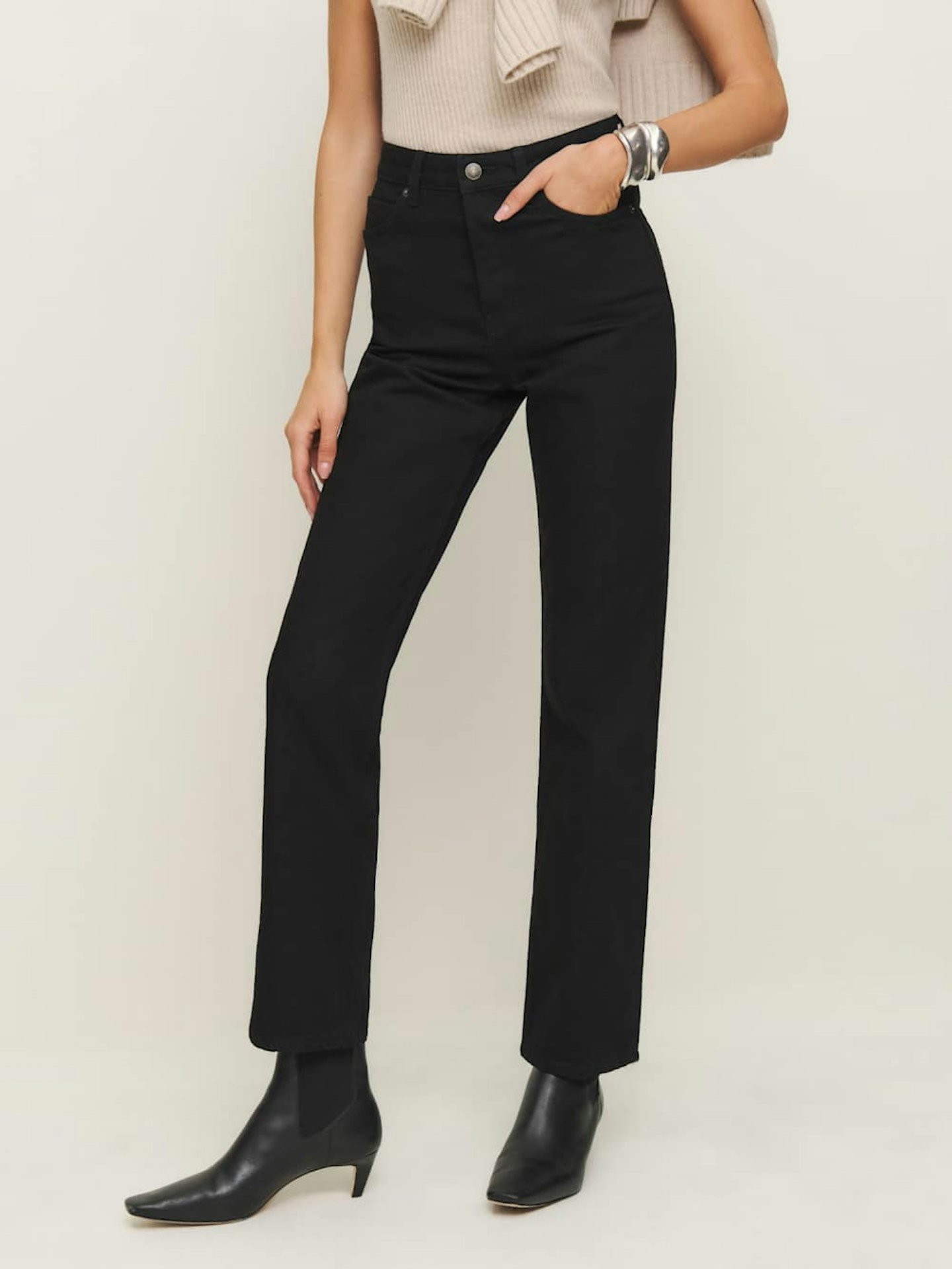 reformation Cynthia High Rise Straight Jeans, Black
