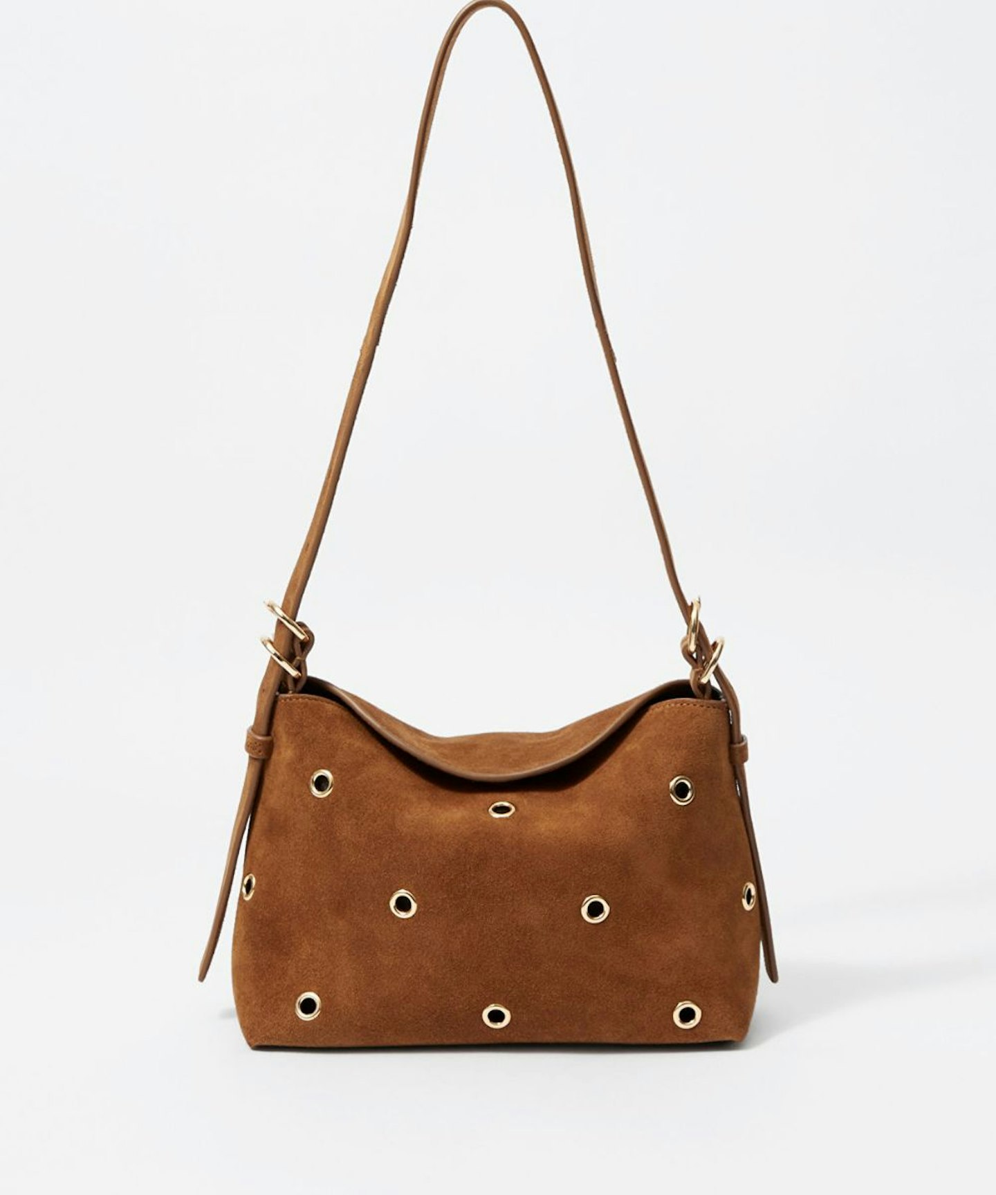 Small Eyelet-Embellished Suede Bag