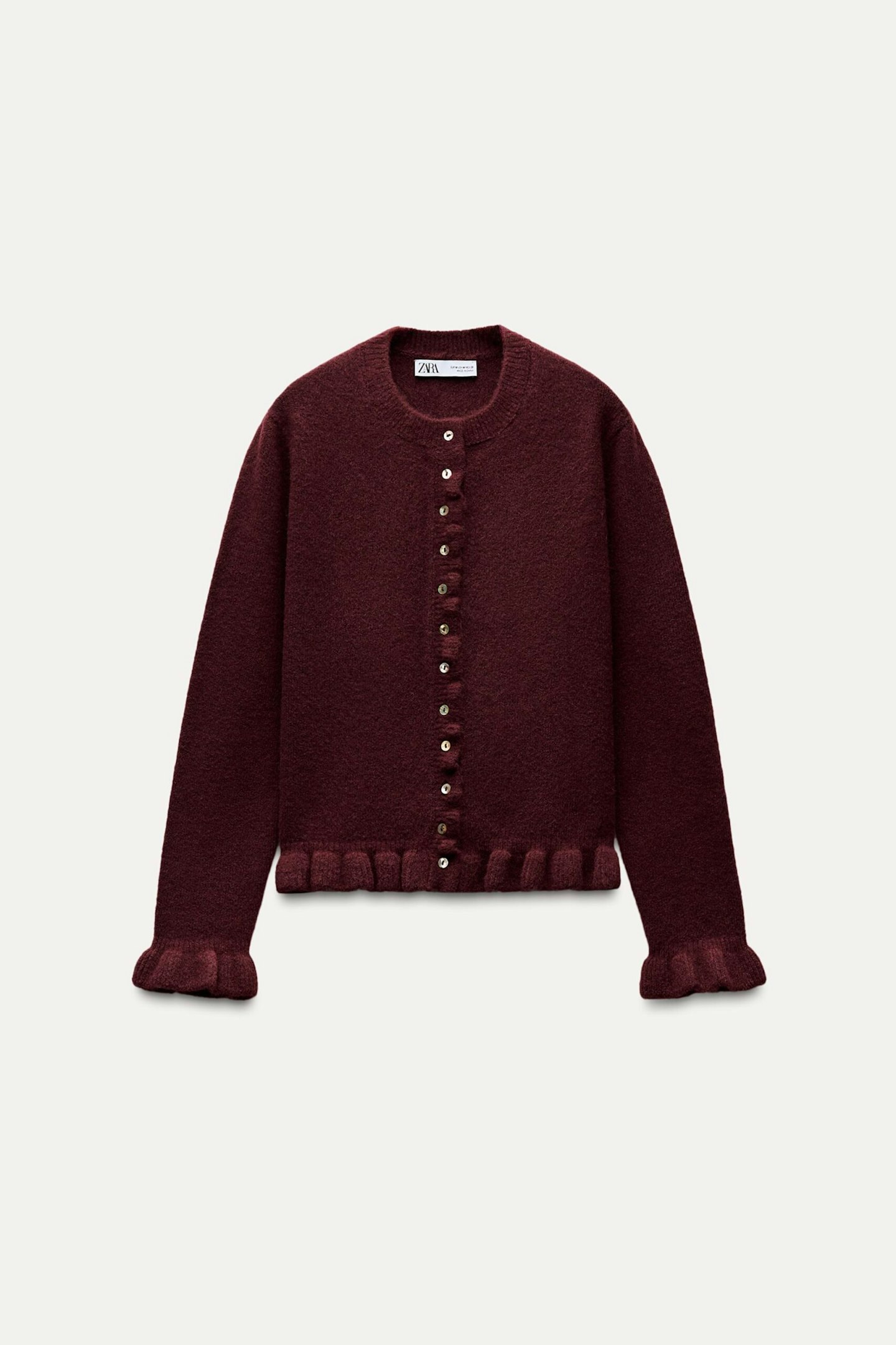 Zara Ruffled Knit Cardigan Burgundy