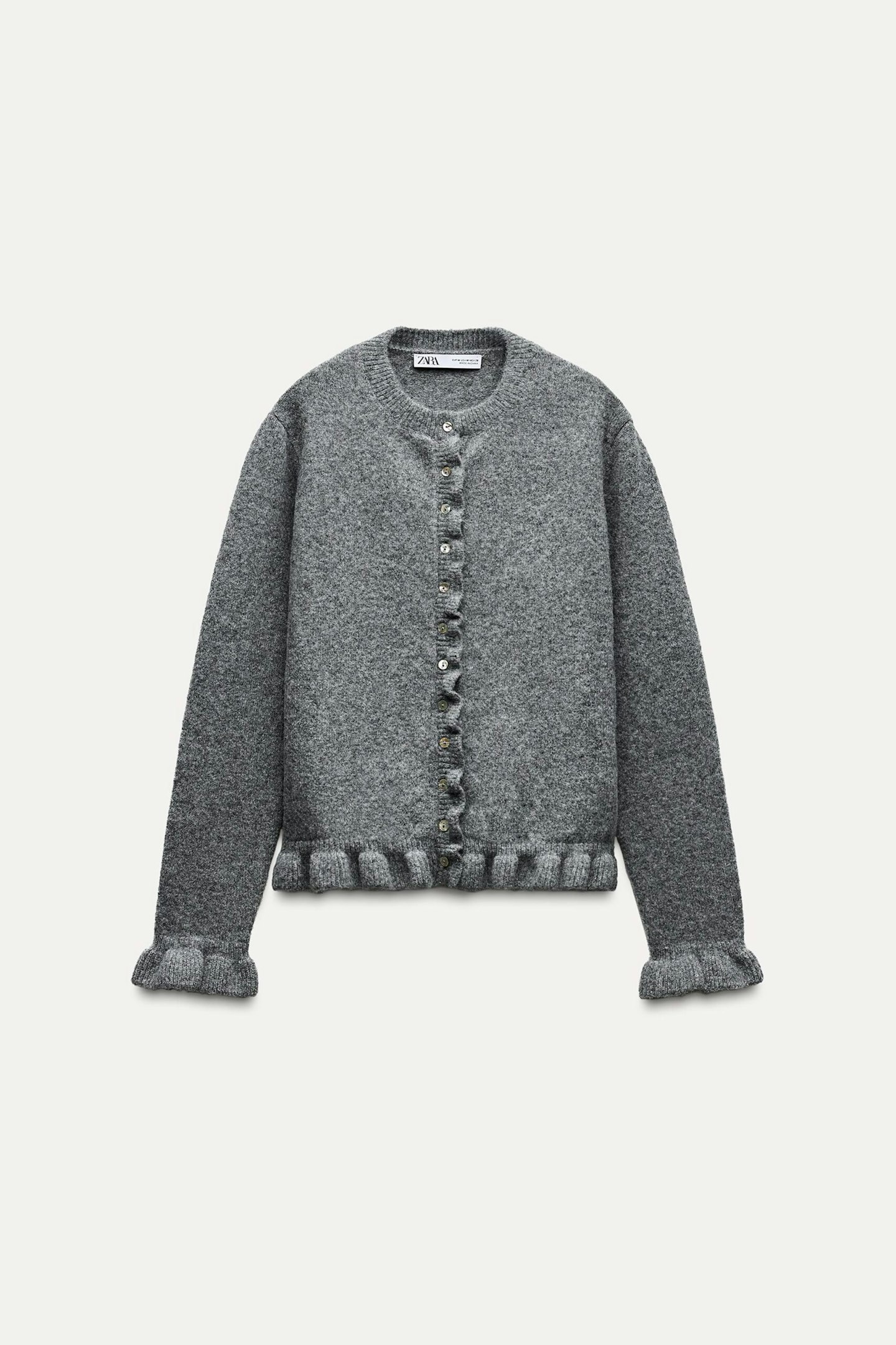 Zara Ruffled Knit Cardigan Grey