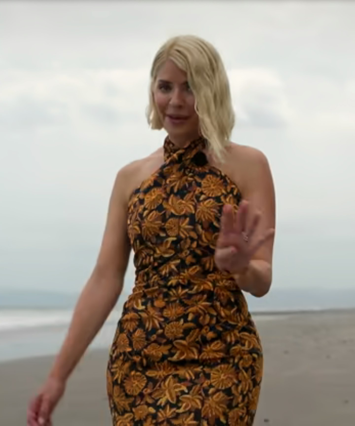 Holly Willoughby wears Sezane high neck dress