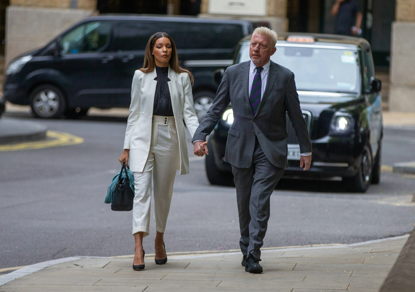 Boris Becker and partner Lilian de Carvalho Monteiro arriving at Southwark Crown Court for his sentencing in April 2022