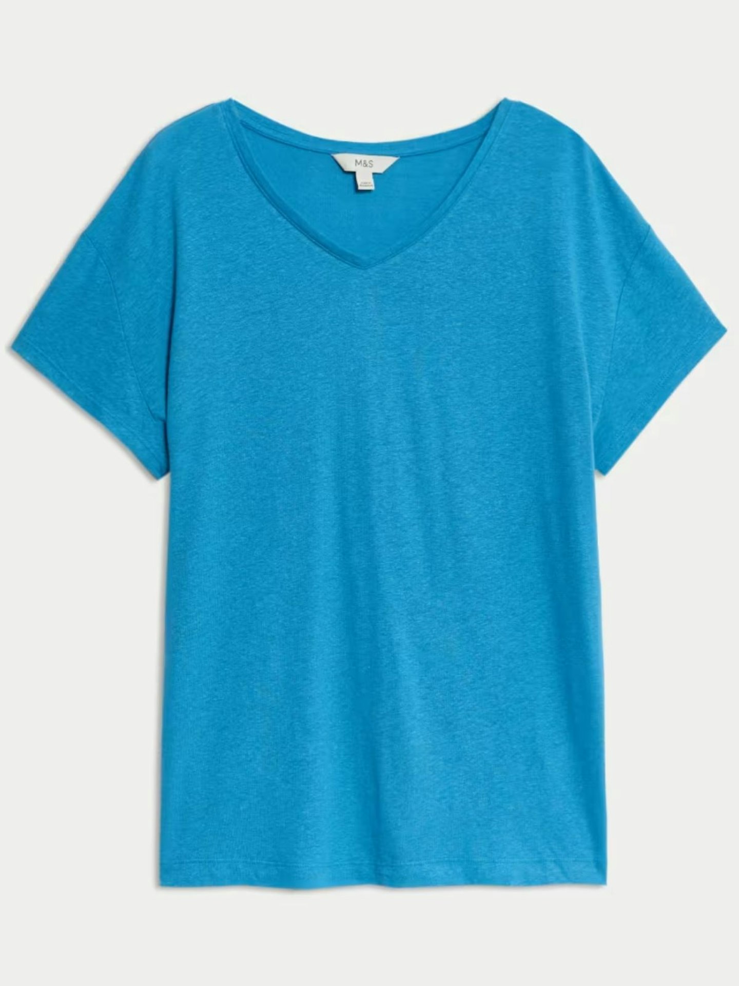 M&S, Linen Blend V-Neck Regular Fit T-Shirt